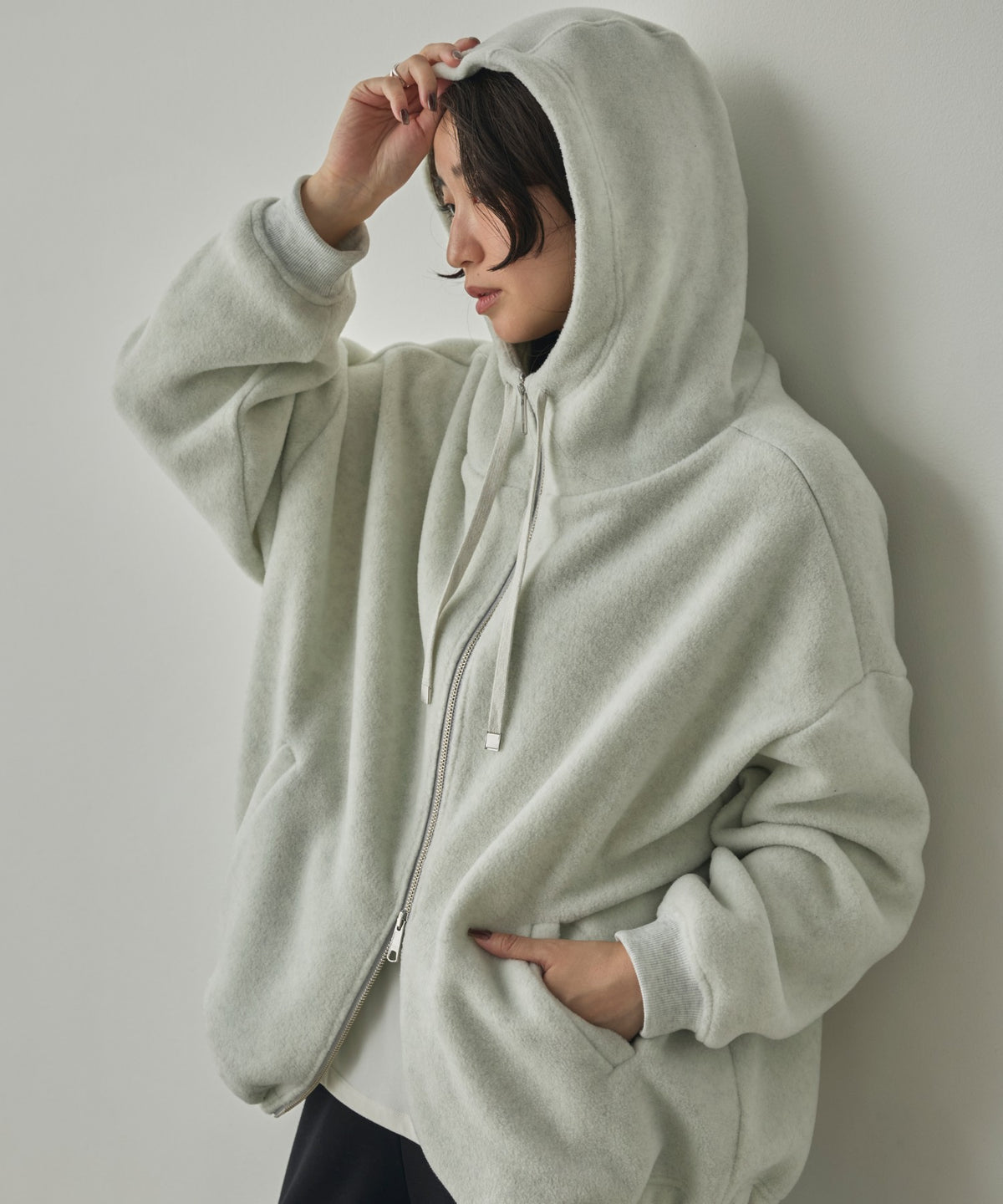 BOUCLÉ-CUT HOODED BLOUSON