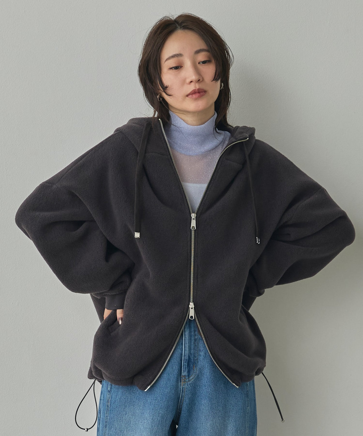 BOUCLÉ-CUT HOODED BLOUSON