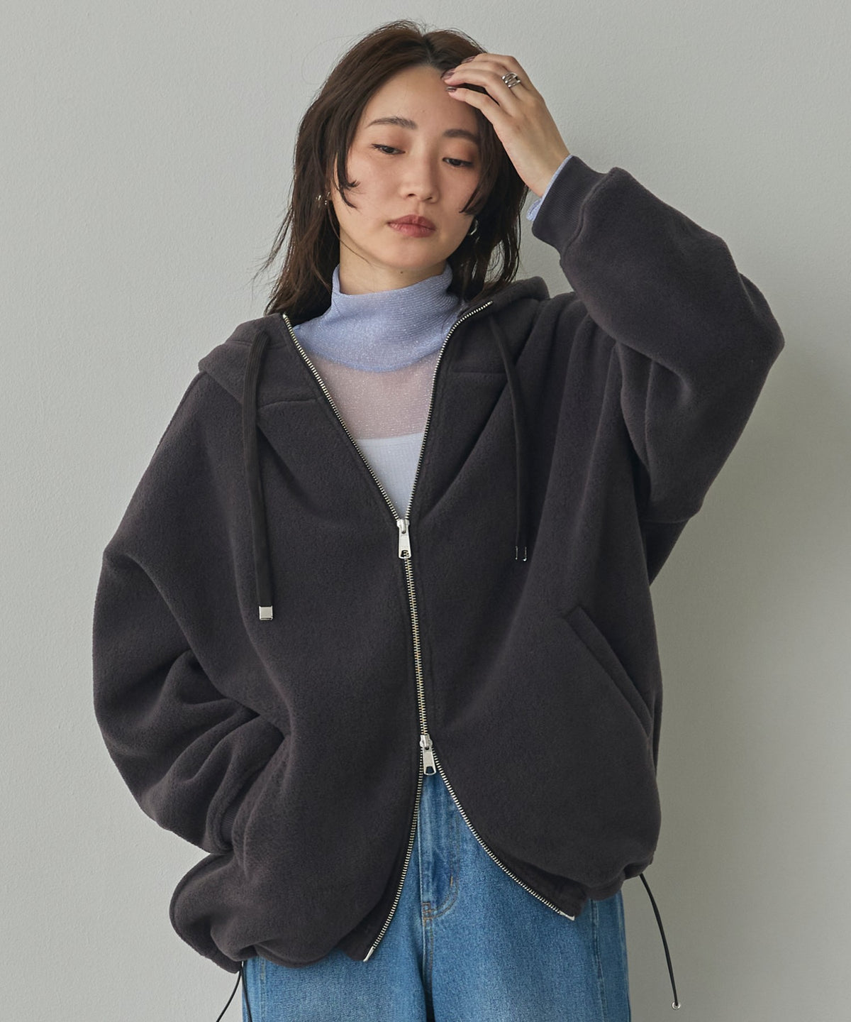 BOUCLÉ-CUT HOODED BLOUSON
