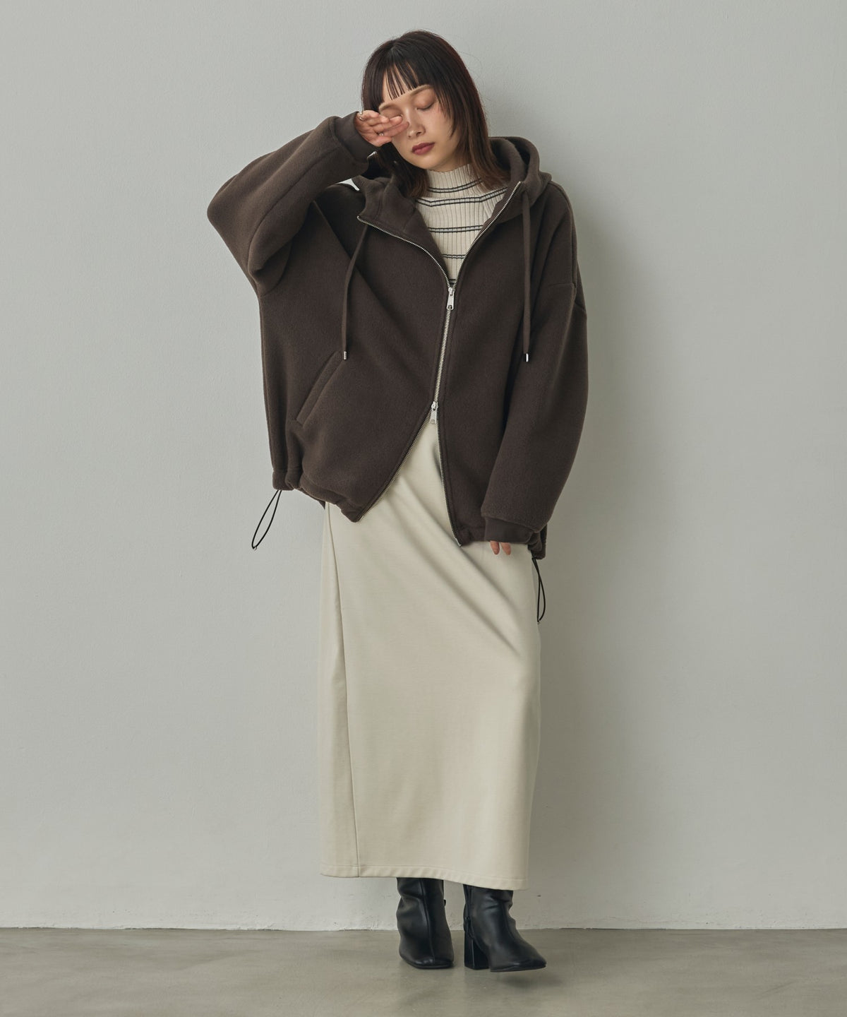 BOUCLÉ-CUT HOODED BLOUSON
