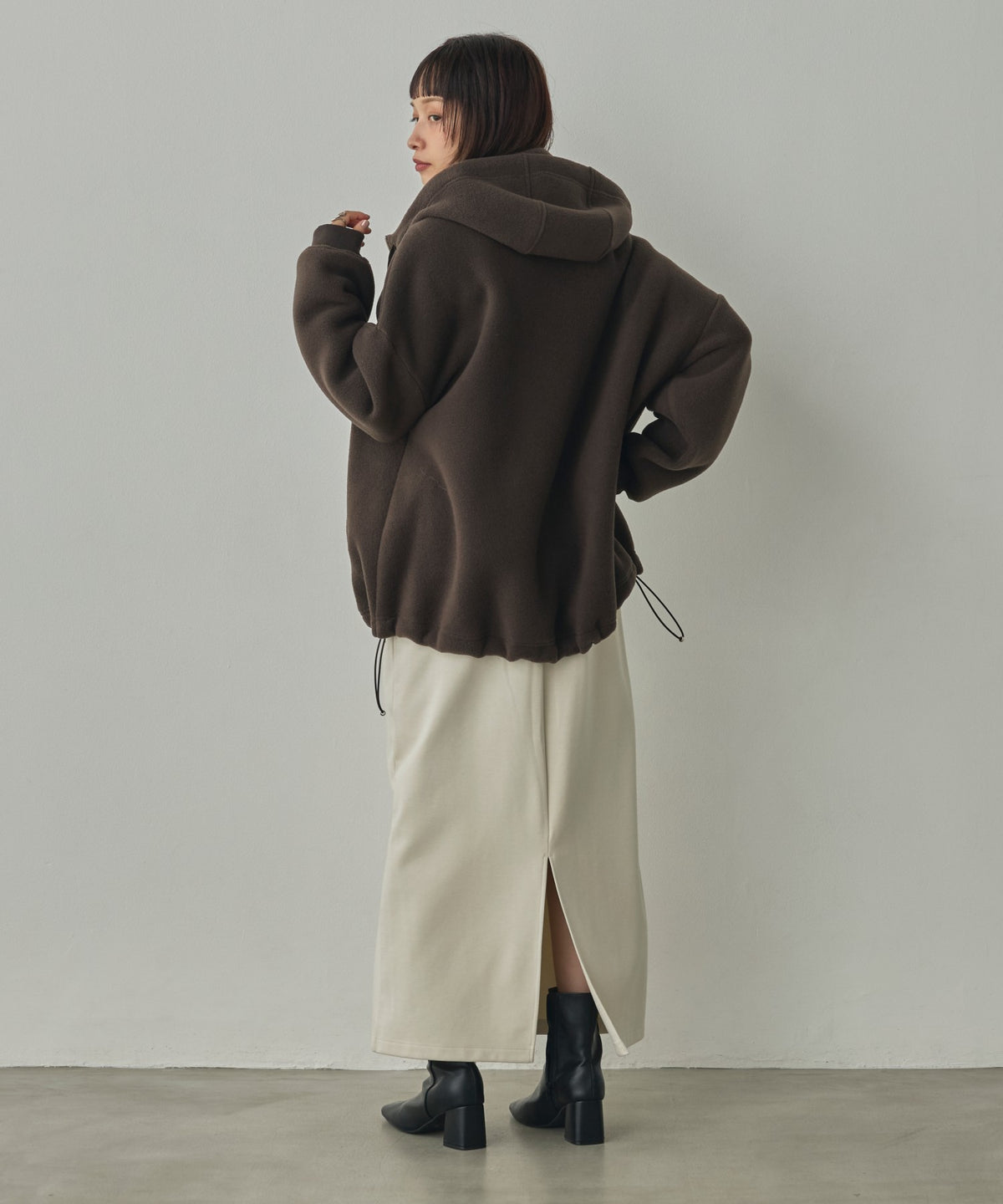 BOUCLÉ-CUT HOODED BLOUSON