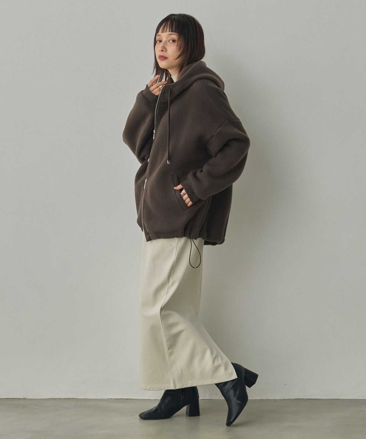 BOUCLÉ-CUT HOODED BLOUSON