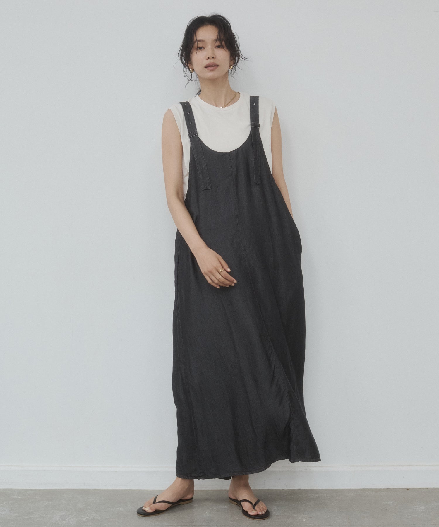 2WAY TENCEL DENIM FLARE JUMPER SKIRT