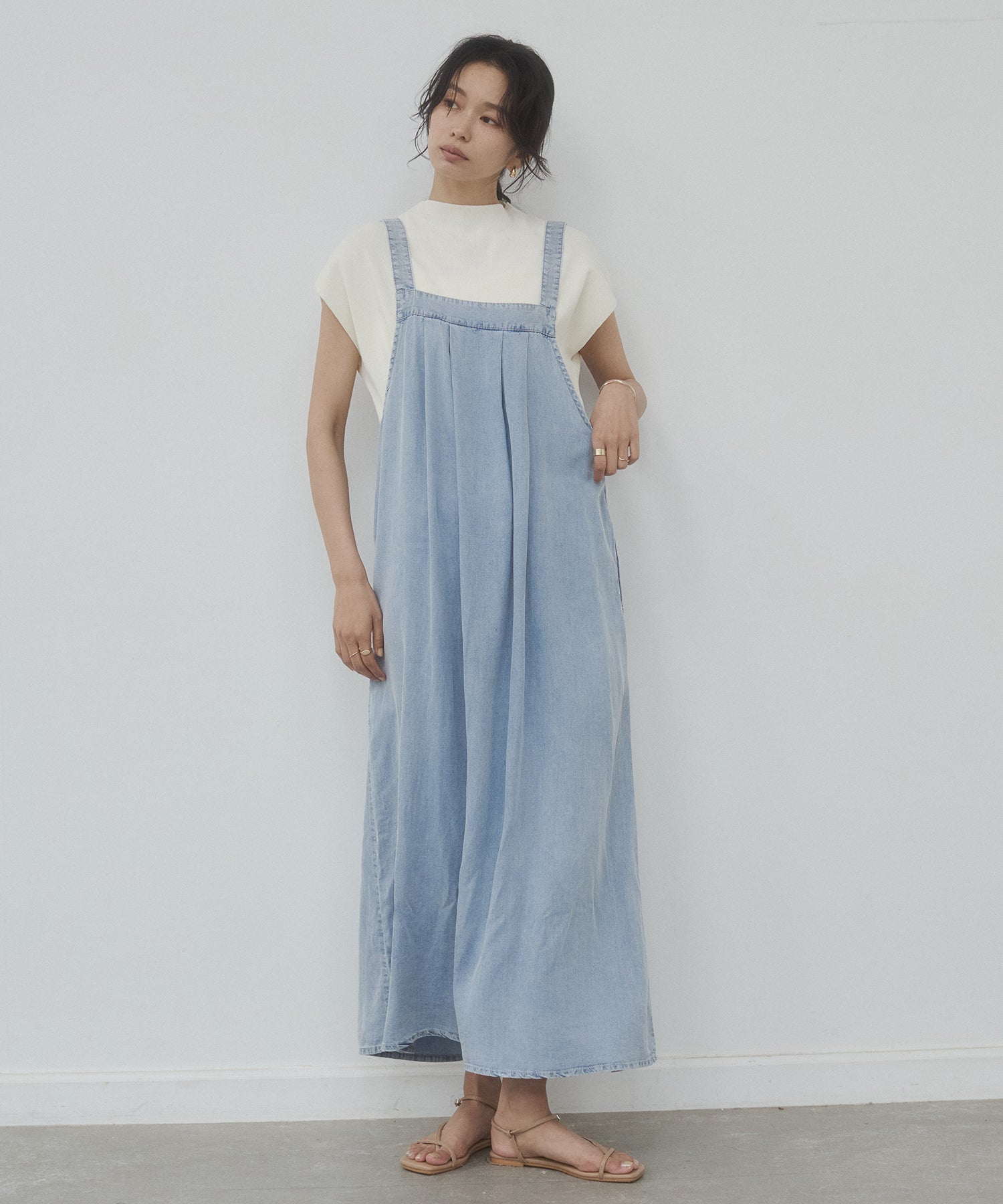 2WAY TENCEL DENIM FLARE JUMPER SKIRT