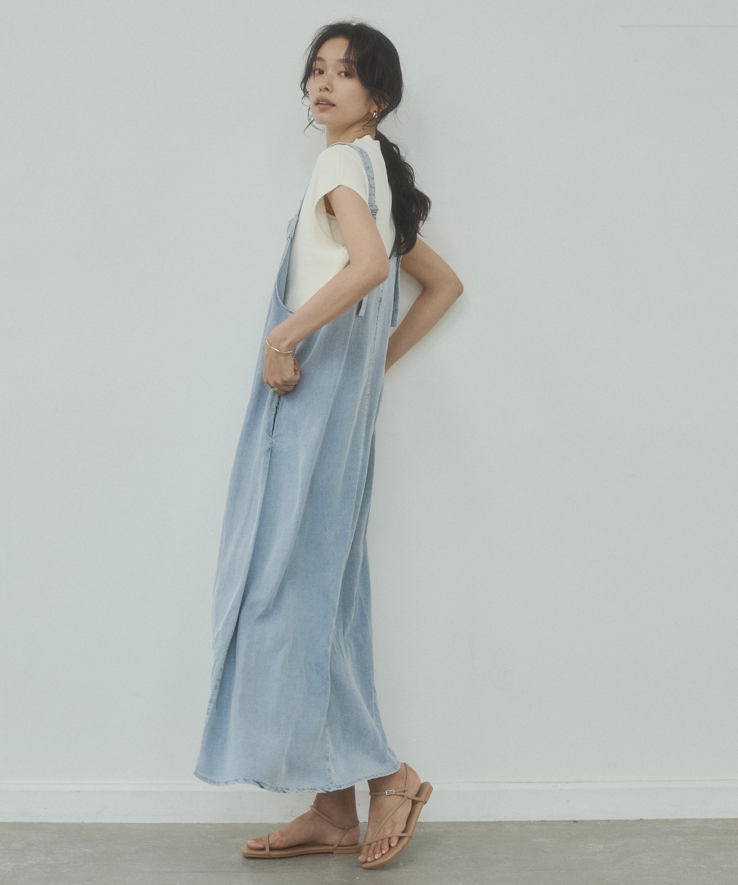 2WAY TENCEL DENIM FLARE JUMPER SKIRT