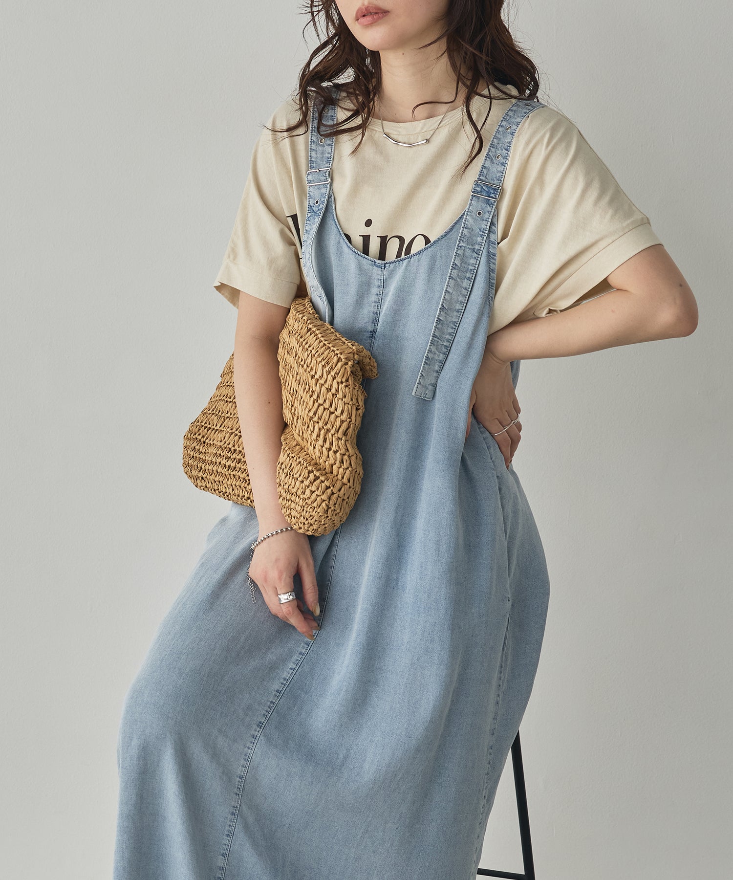 2WAY TENCEL DENIM FLARE JUMPER SKIRT