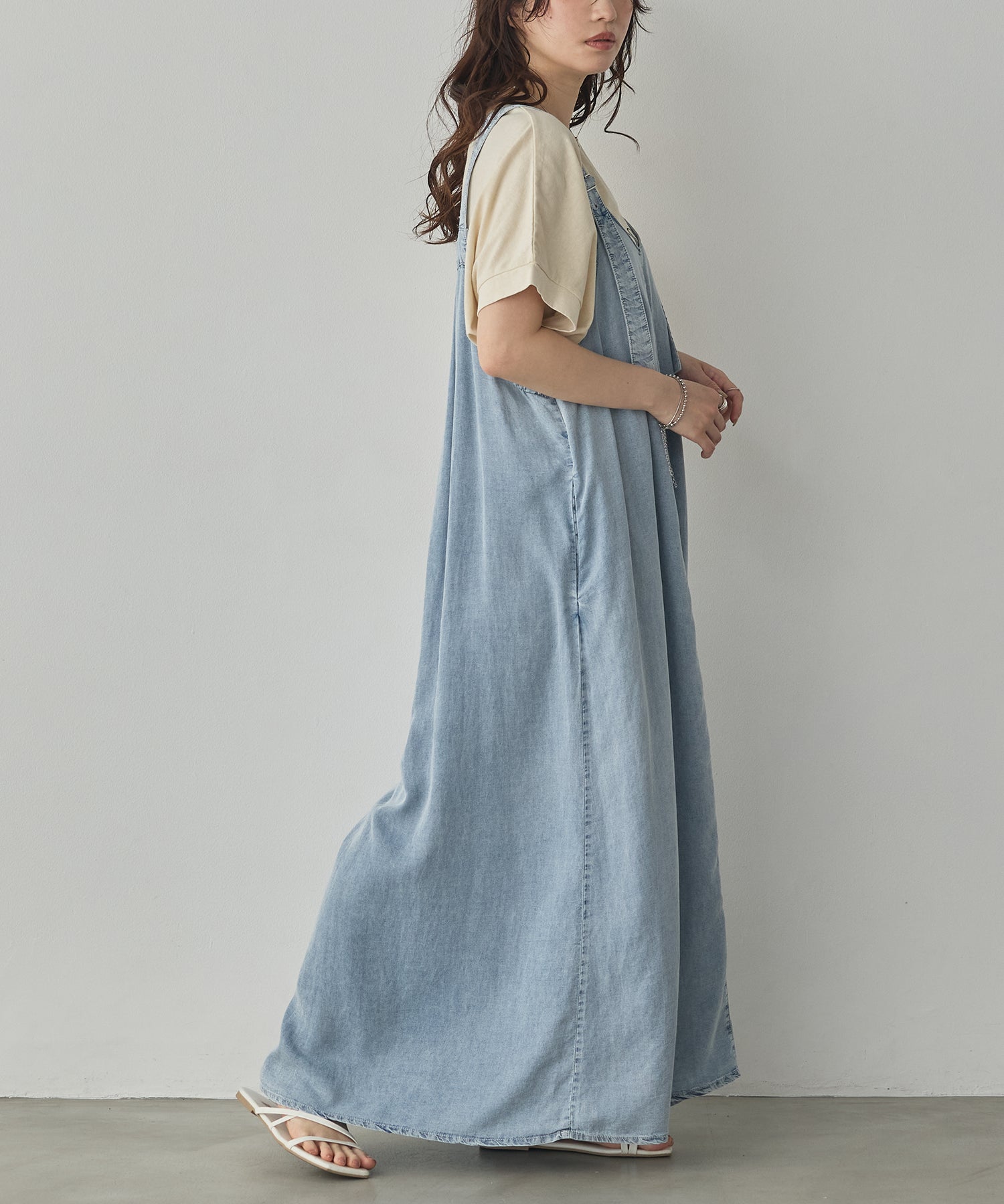 2WAY TENCEL DENIM FLARE JUMPER SKIRT