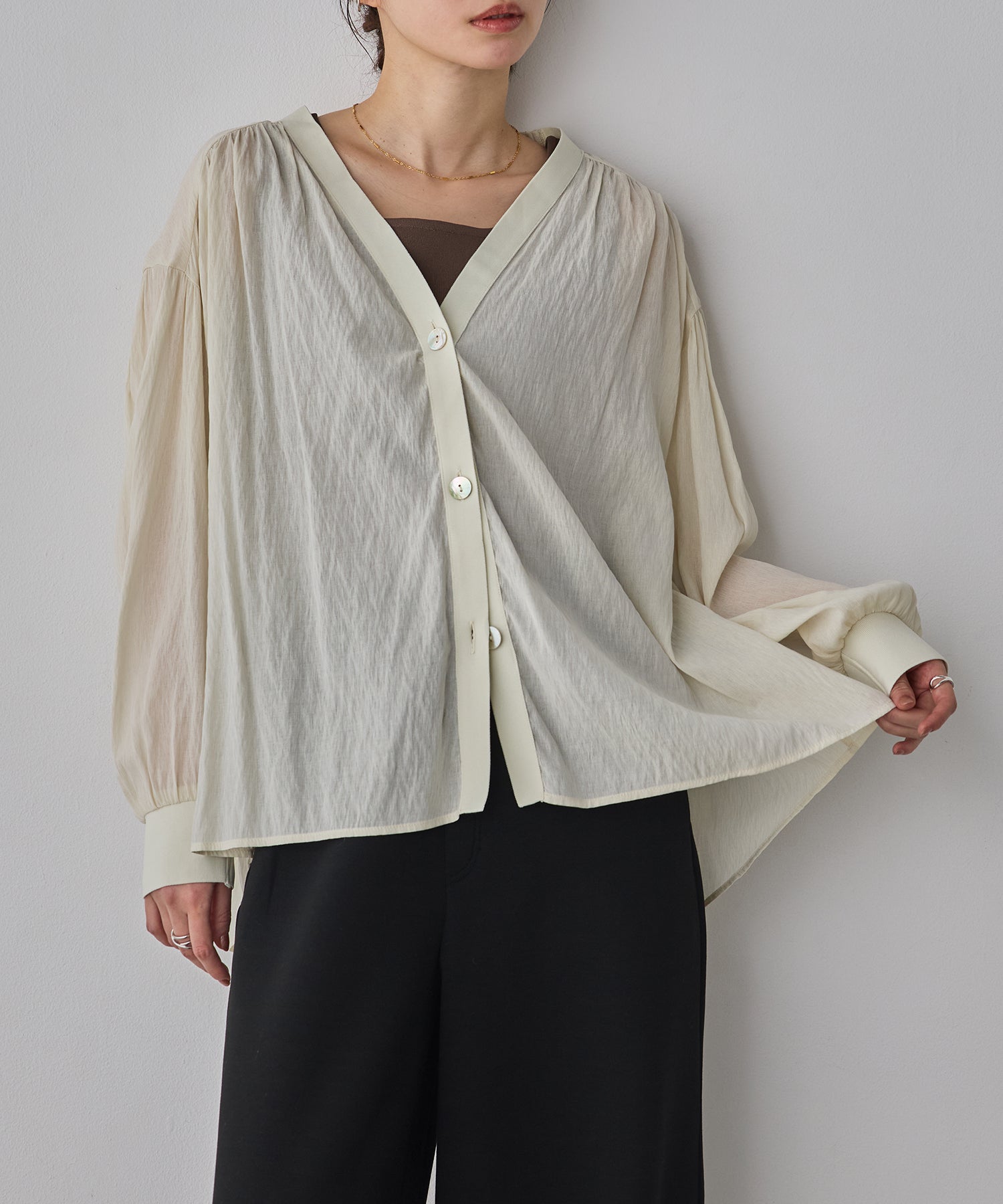 SHEER GATHERED CARDIGAN