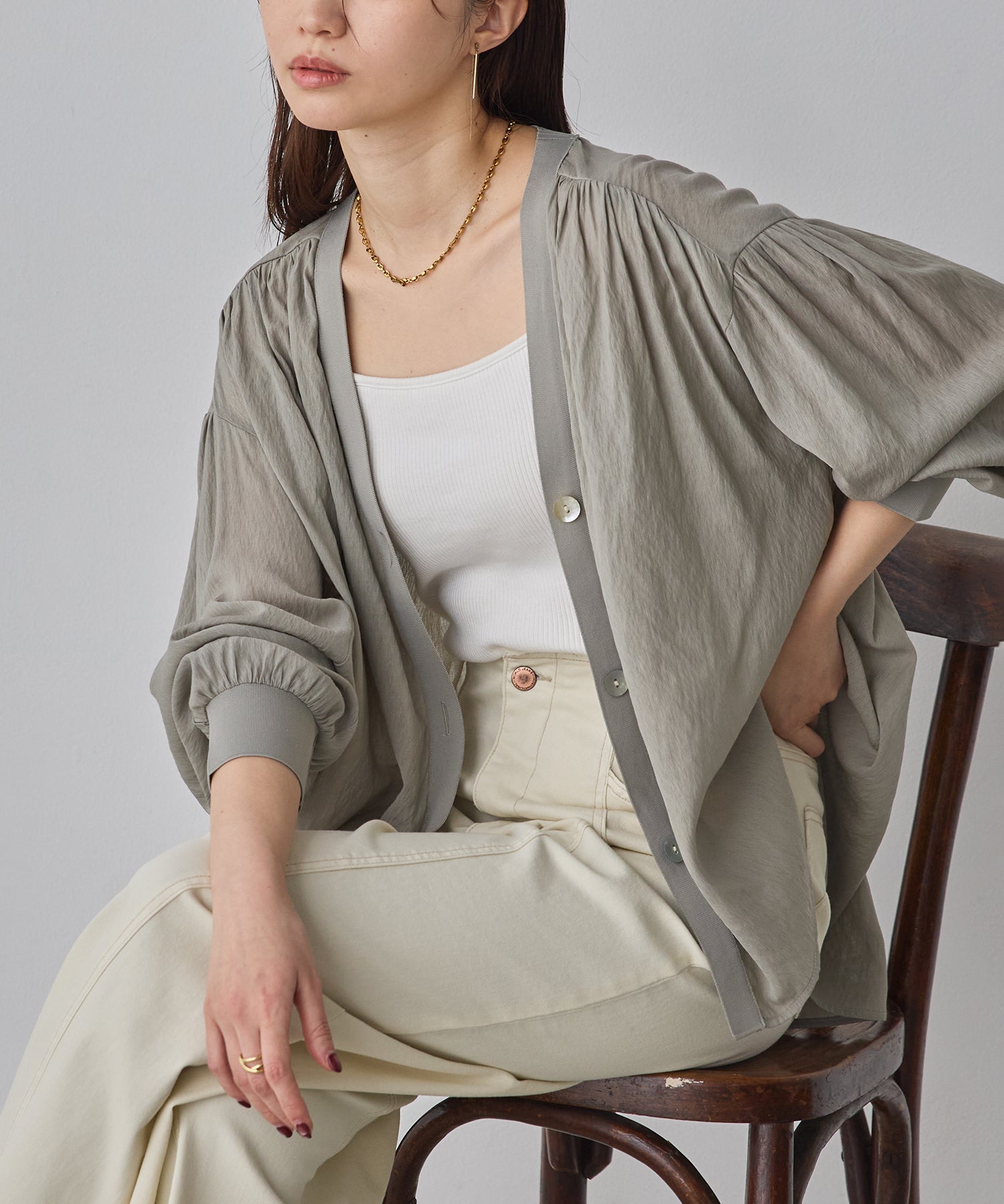 SHEER GATHERED CARDIGAN