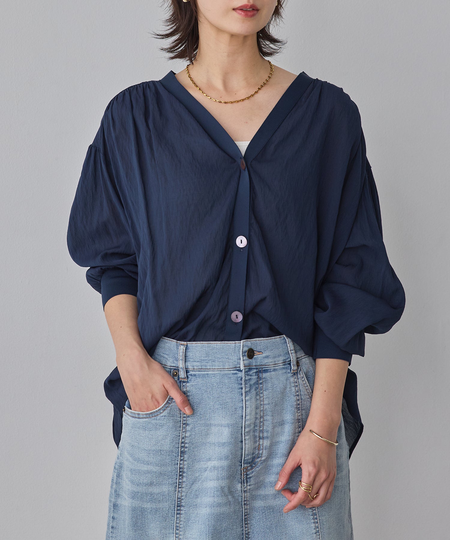 SHEER GATHERED CARDIGAN