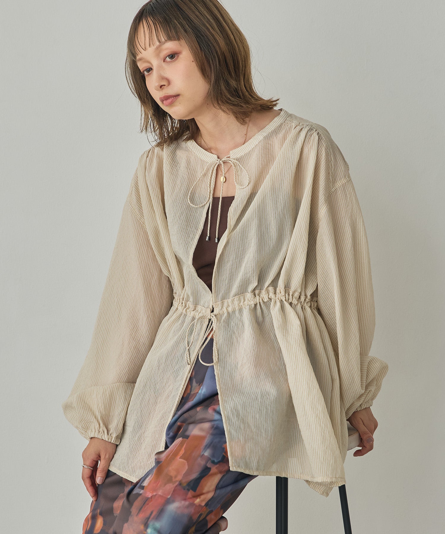 GROSGRAIN STRIPED CARDIGAN SHIRT