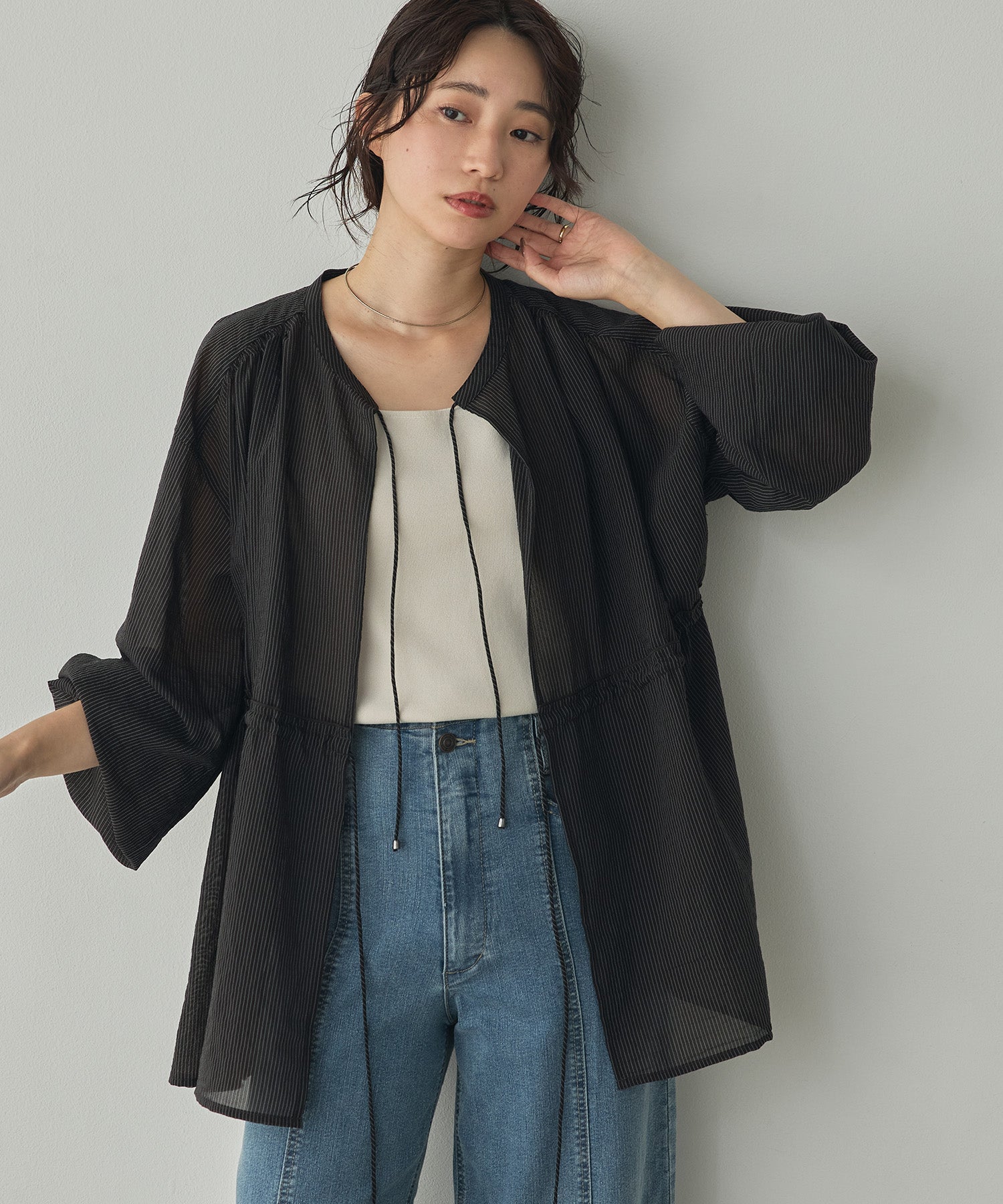 GROSGRAIN STRIPED CARDIGAN SHIRT