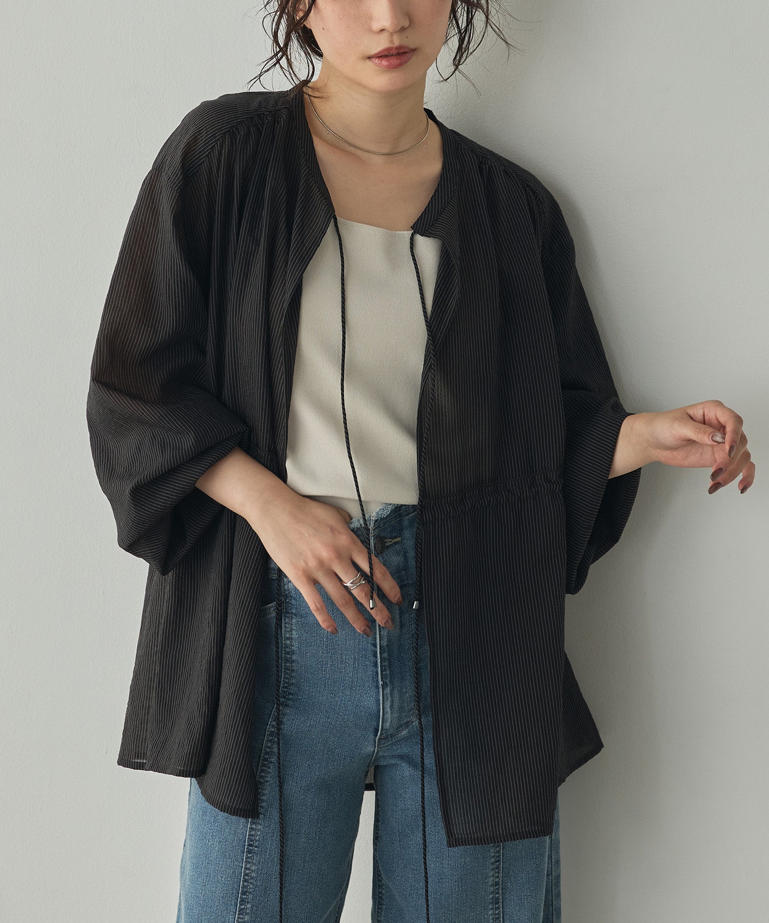 GROSGRAIN STRIPED CARDIGAN SHIRT