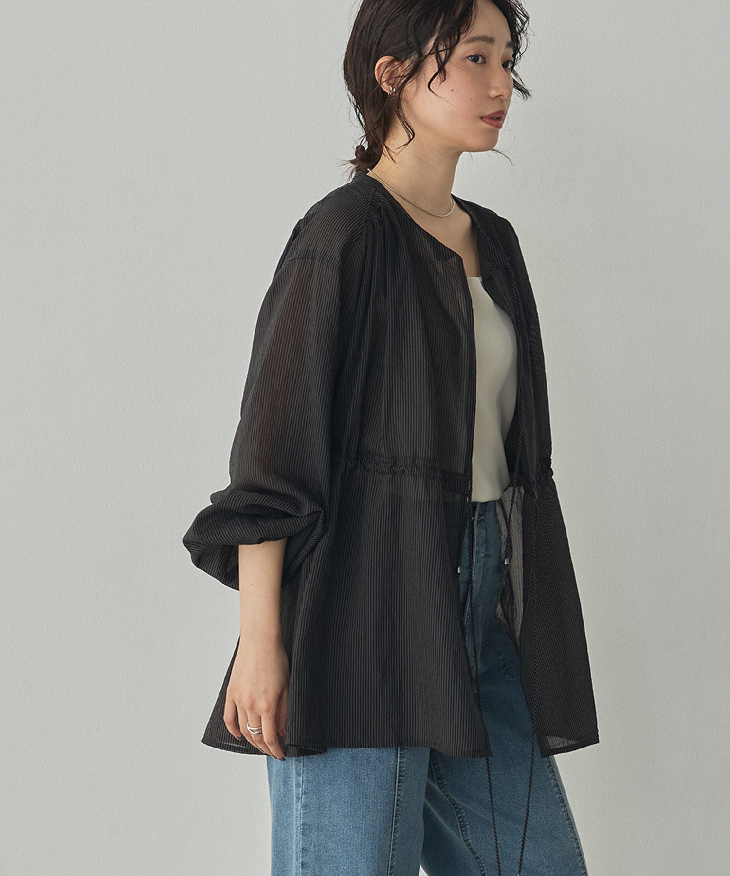 GROSGRAIN STRIPED CARDIGAN SHIRT