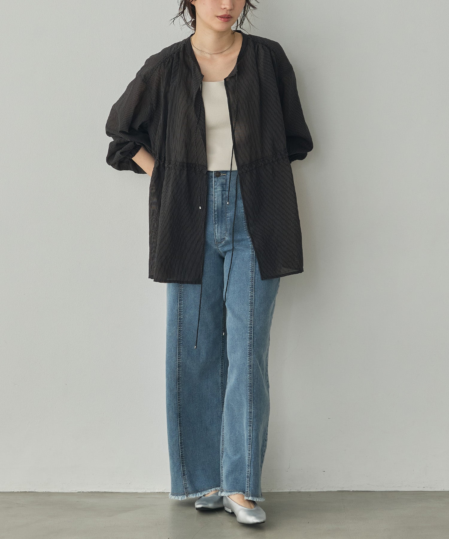 GROSGRAIN STRIPED CARDIGAN SHIRT