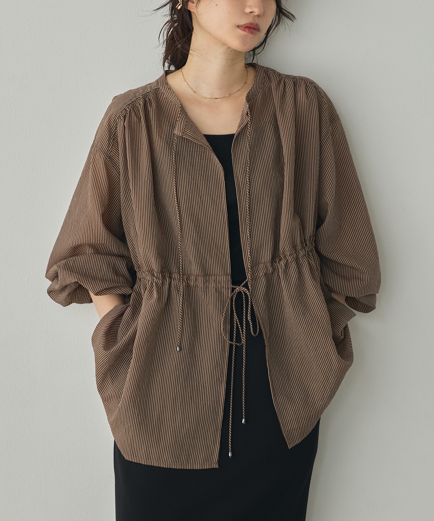 GROSGRAIN STRIPED CARDIGAN SHIRT