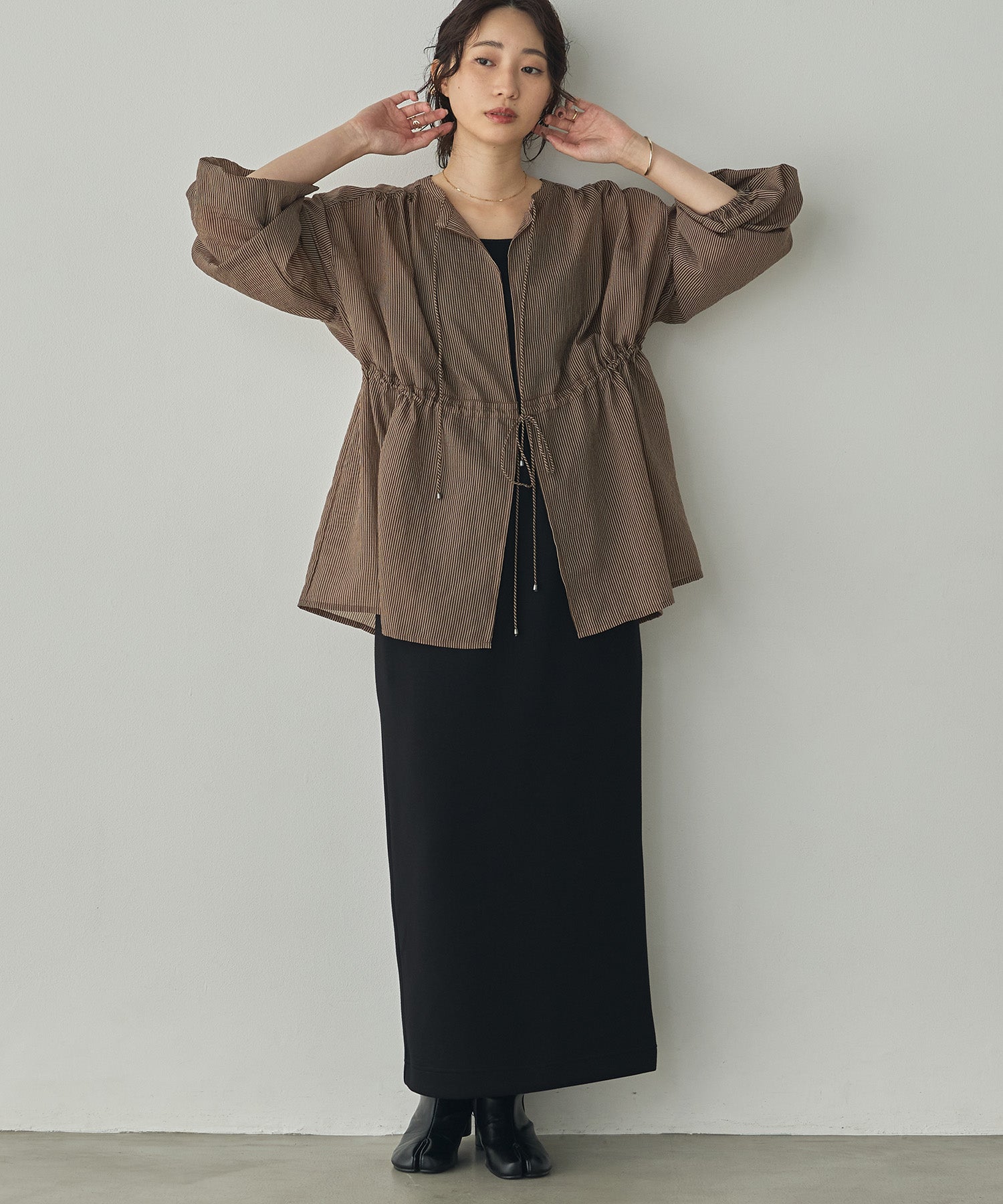 GROSGRAIN STRIPED CARDIGAN SHIRT