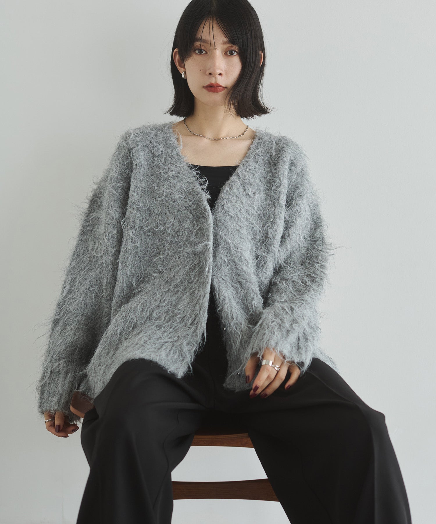 起毛シャギー ニットカーディガン