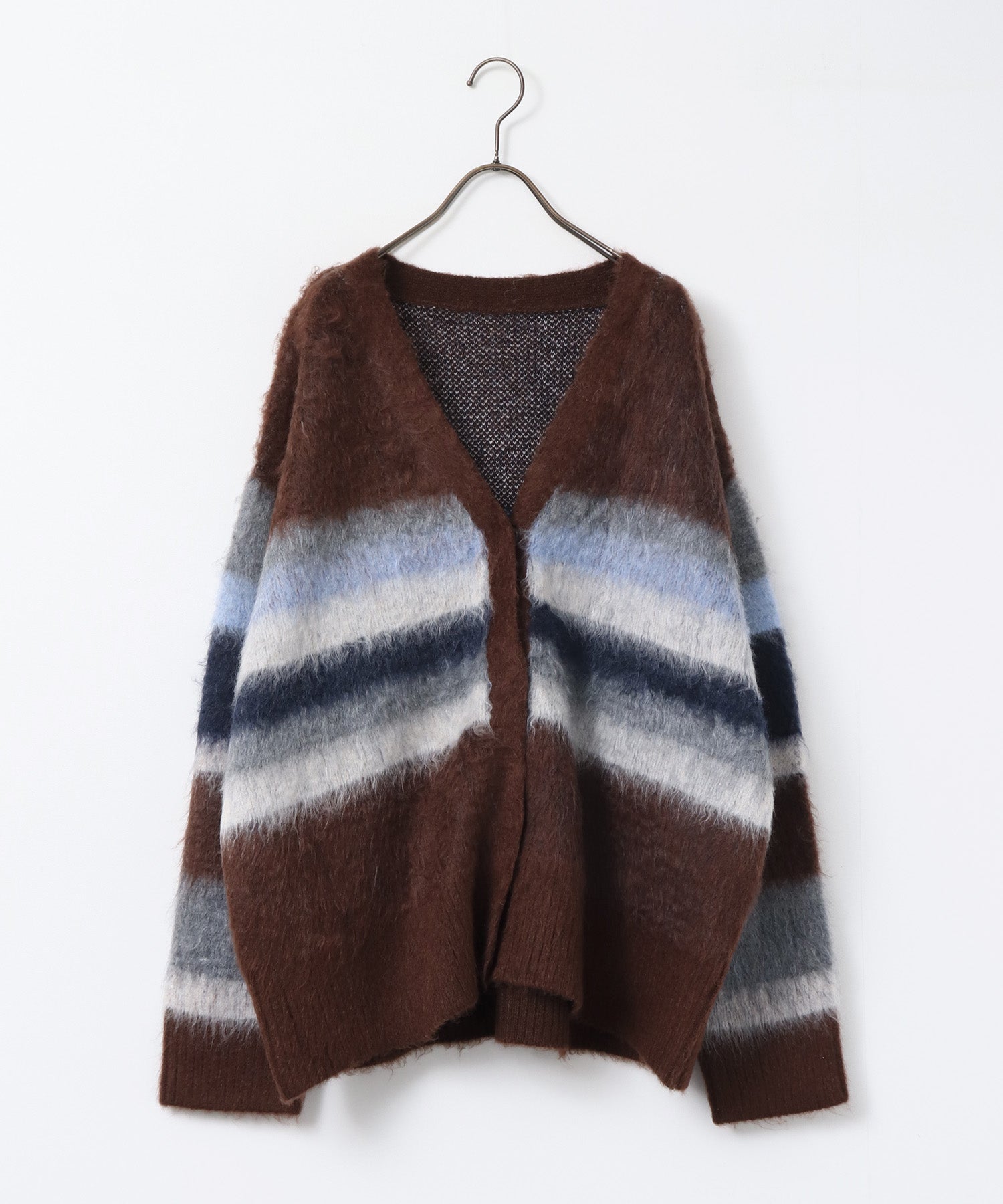 起毛シャギー ボーダーニットカーディガン