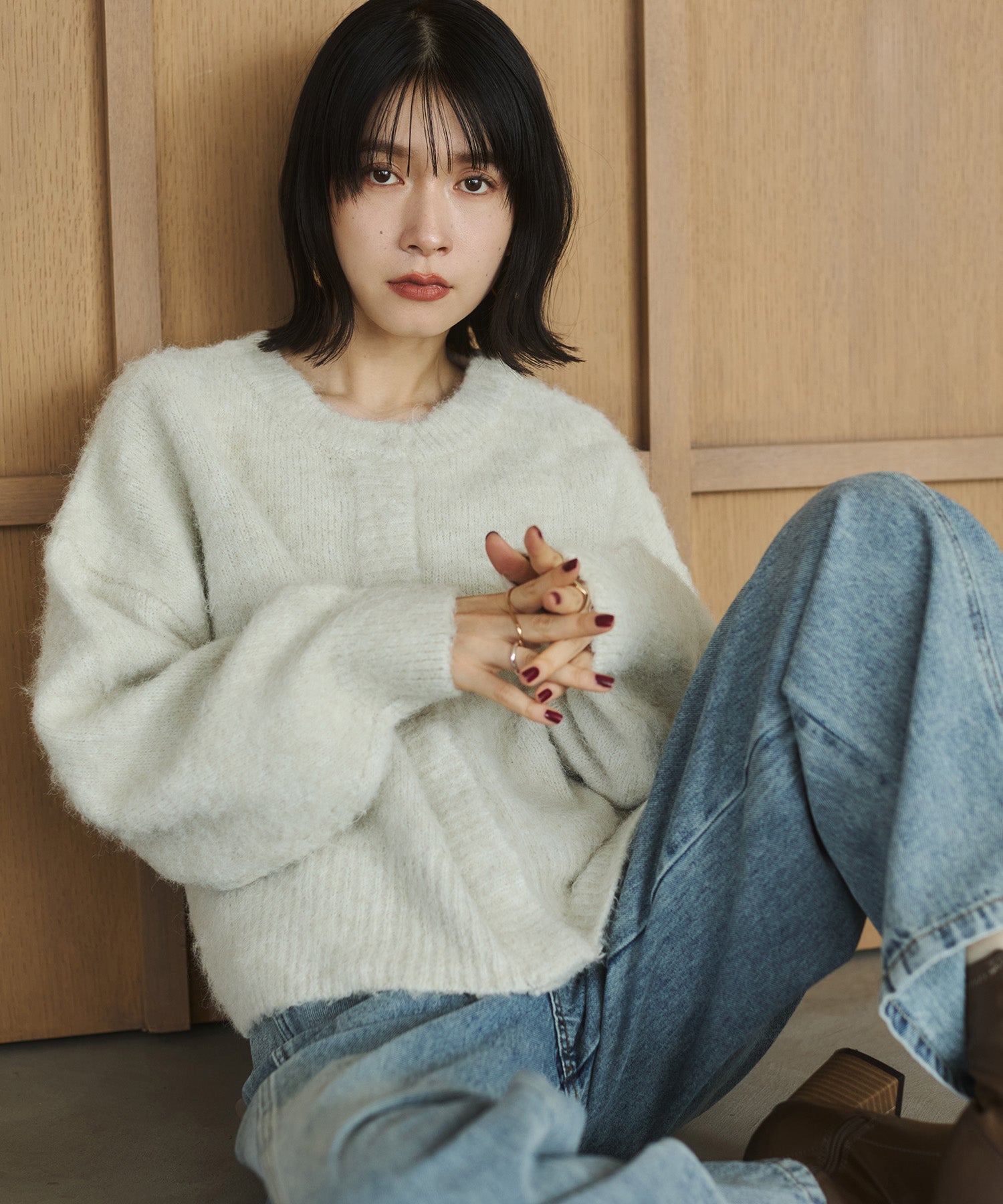 シャギー ミックスカラー起毛ニットカーディガン