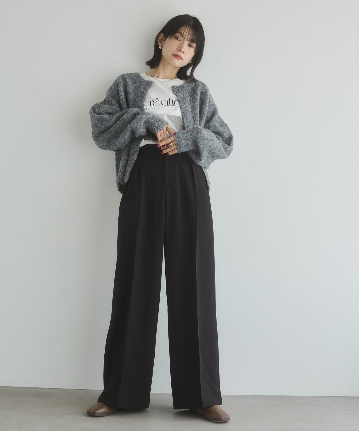 シャギー ミックスカラー起毛ニットカーディガン