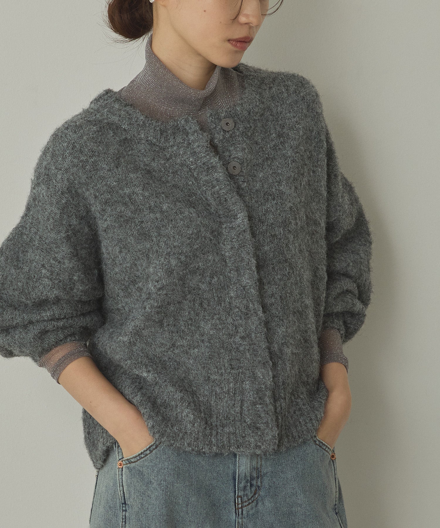 シャギー ミックスカラー起毛ニットカーディガン