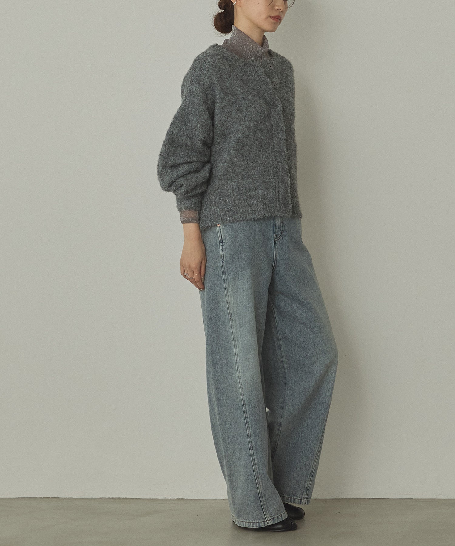 シャギー ミックスカラー起毛ニットカーディガン