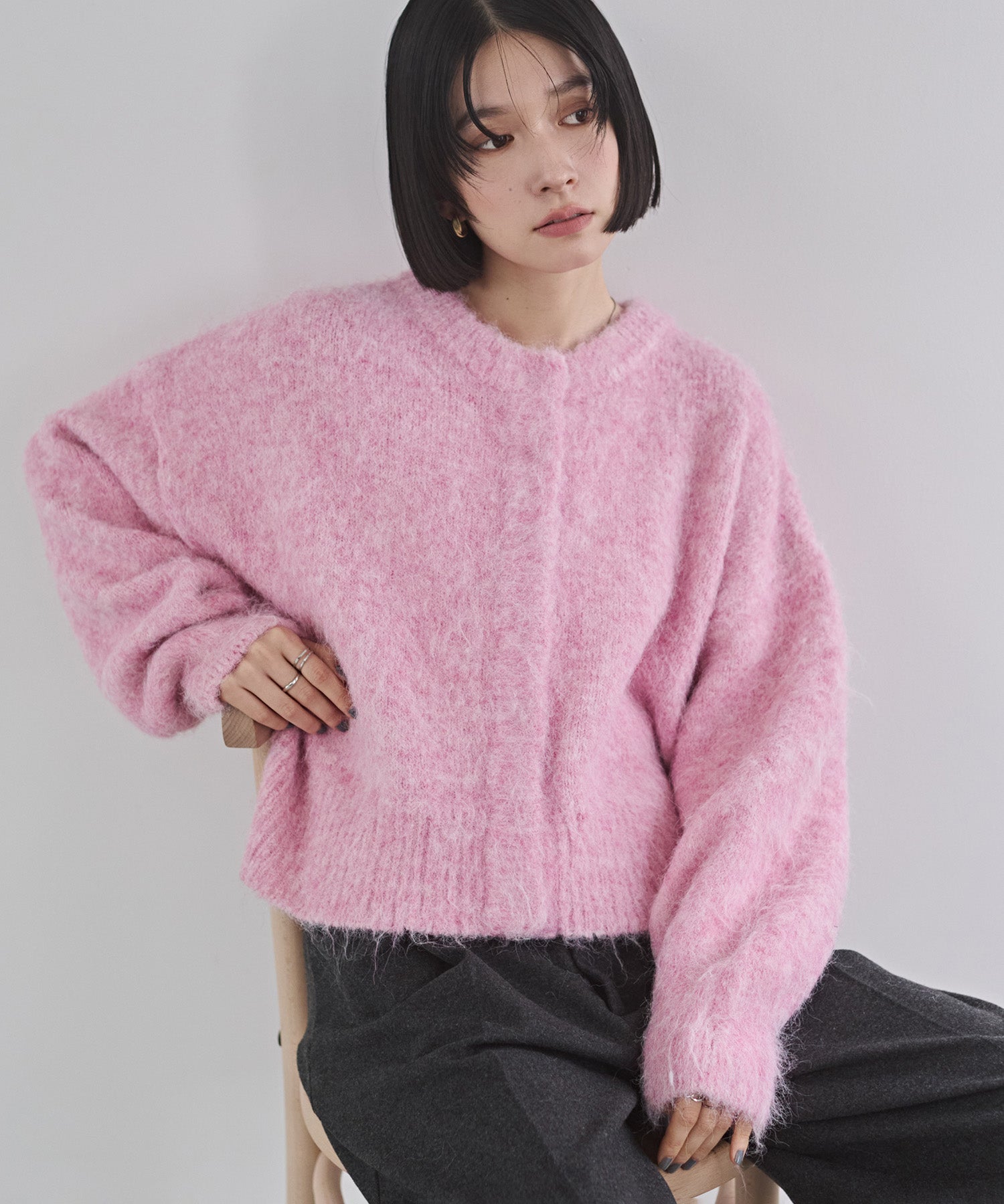 シャギー ミックスカラー起毛ニットカーディガン