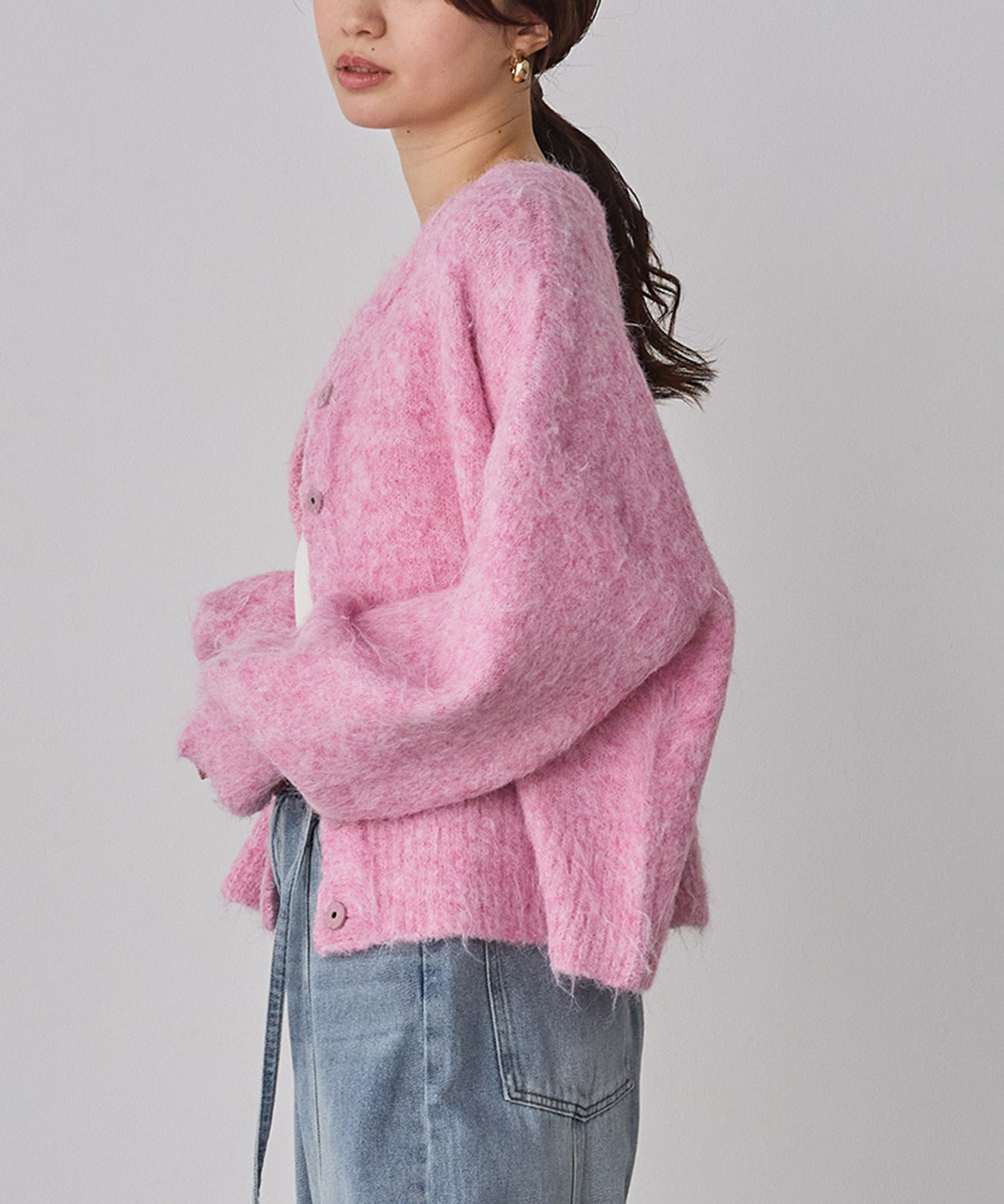 シャギー ミックスカラー起毛ニットカーディガン