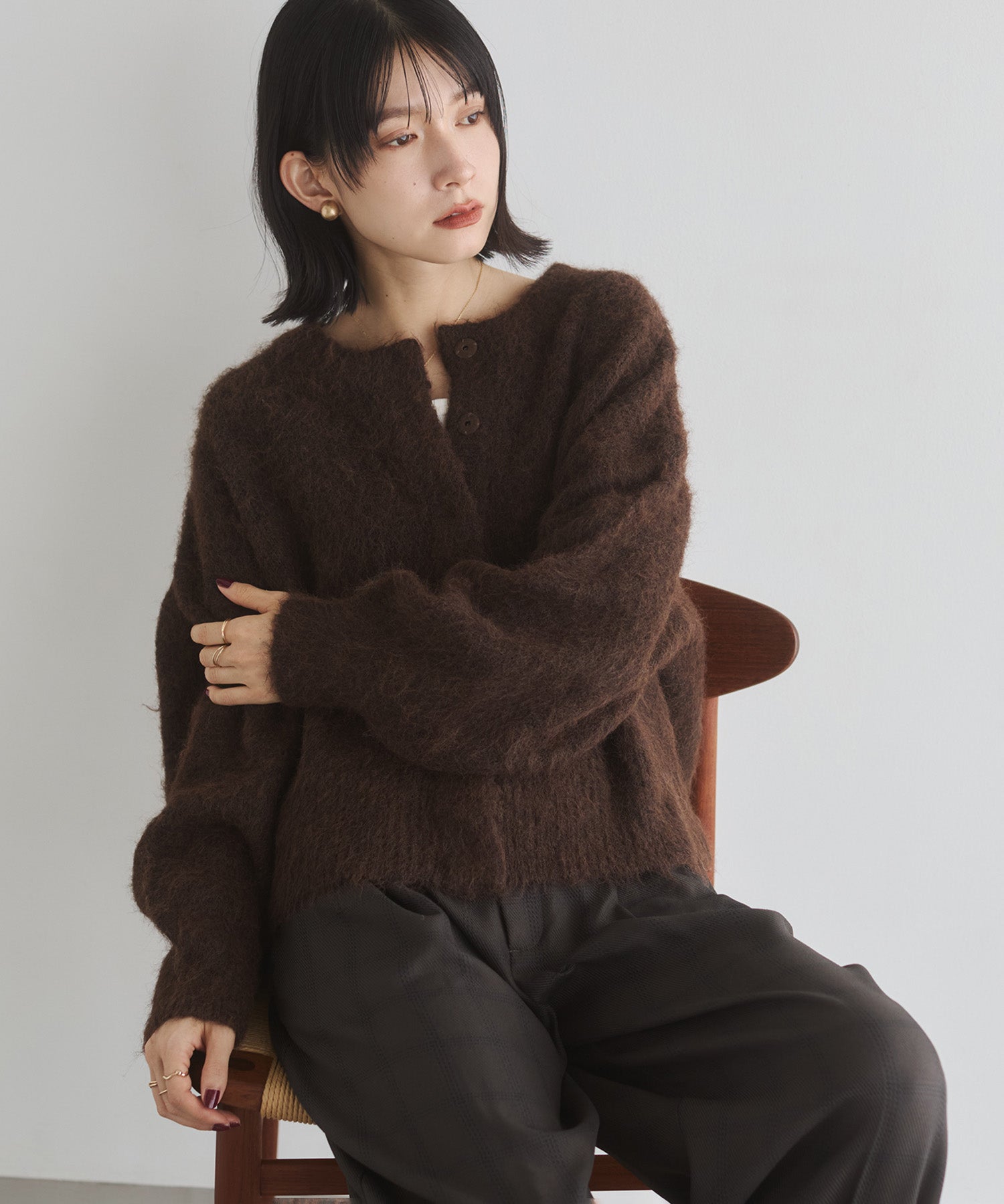 シャギー ミックスカラー起毛ニットカーディガン