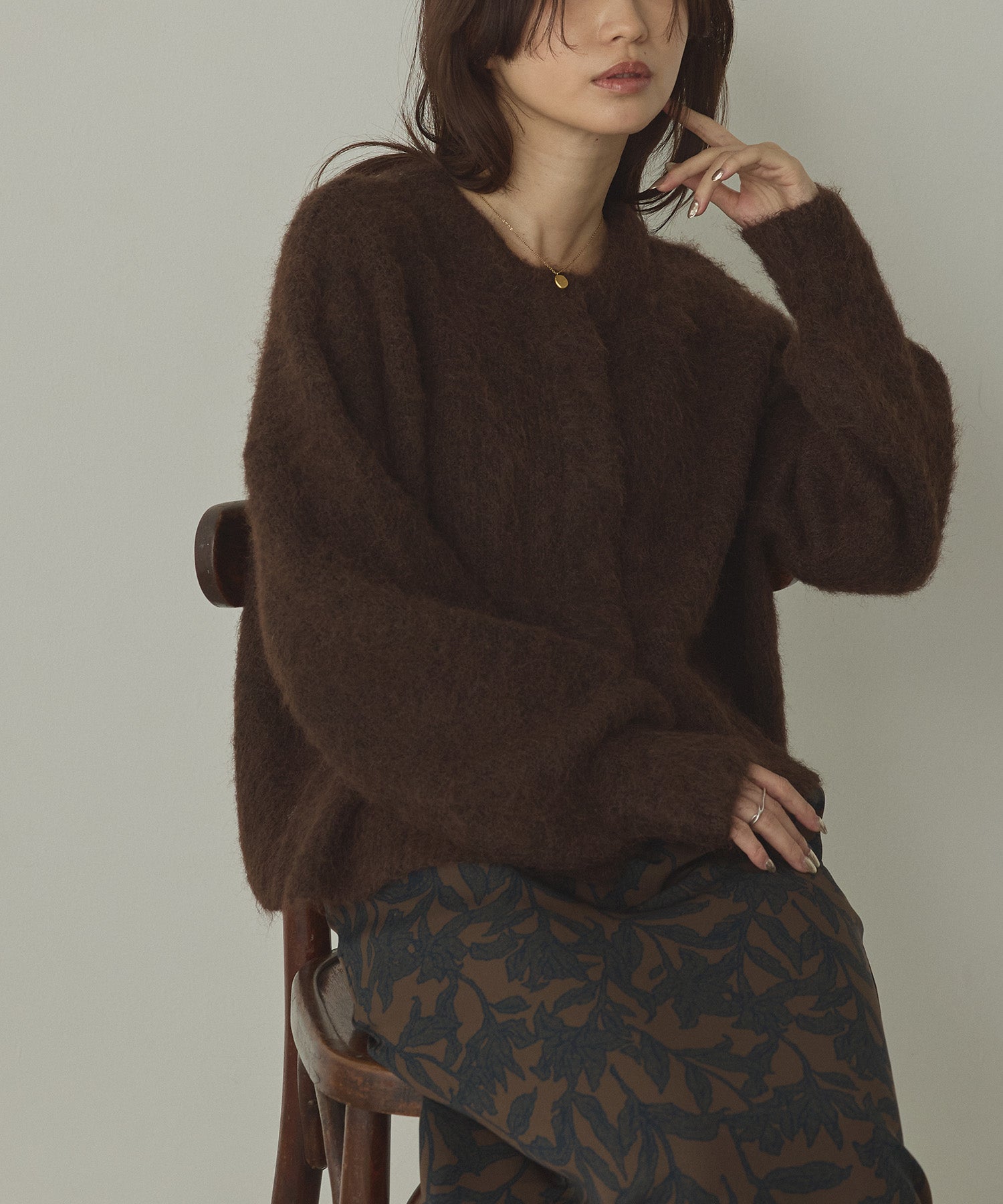 シャギー ミックスカラー起毛ニットカーディガン