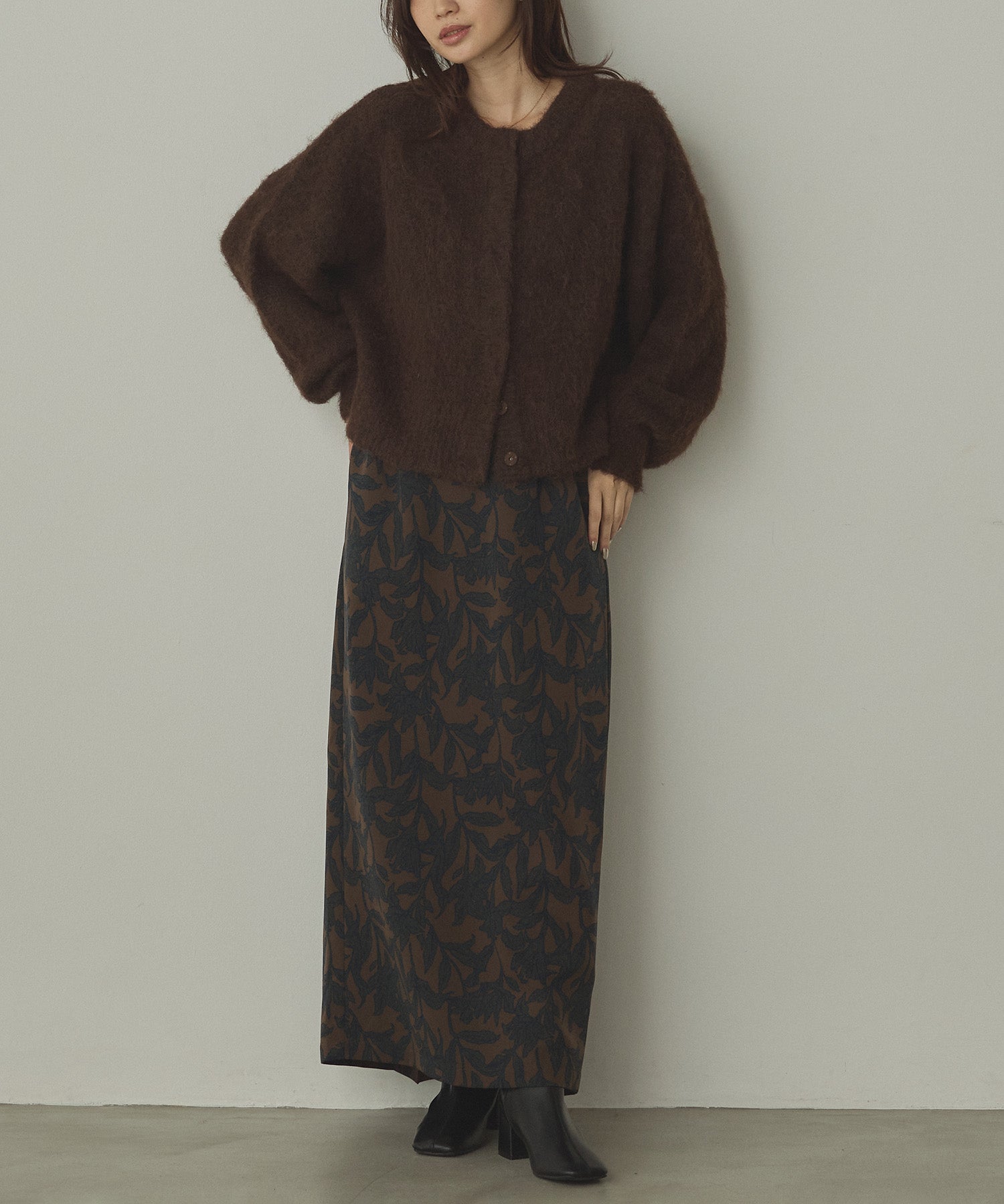 シャギー ミックスカラー起毛ニットカーディガン