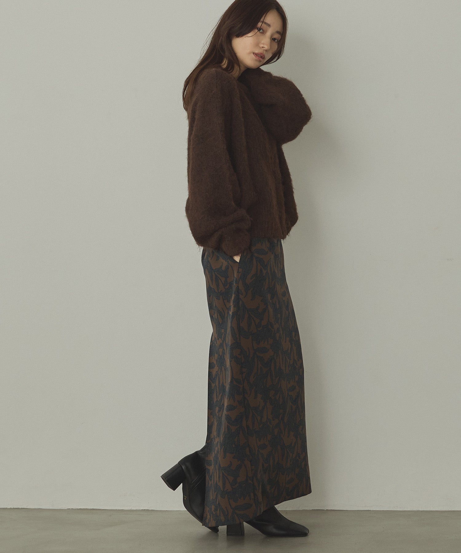 シャギー ミックスカラー起毛ニットカーディガン