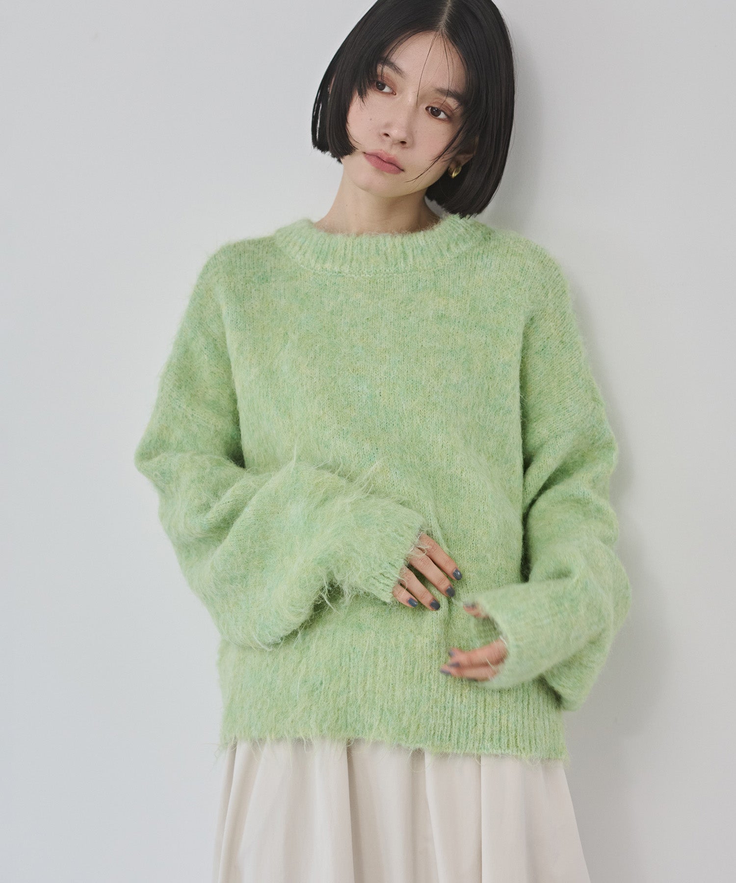 シャギー ミックスカラー起毛ニットカーディガン