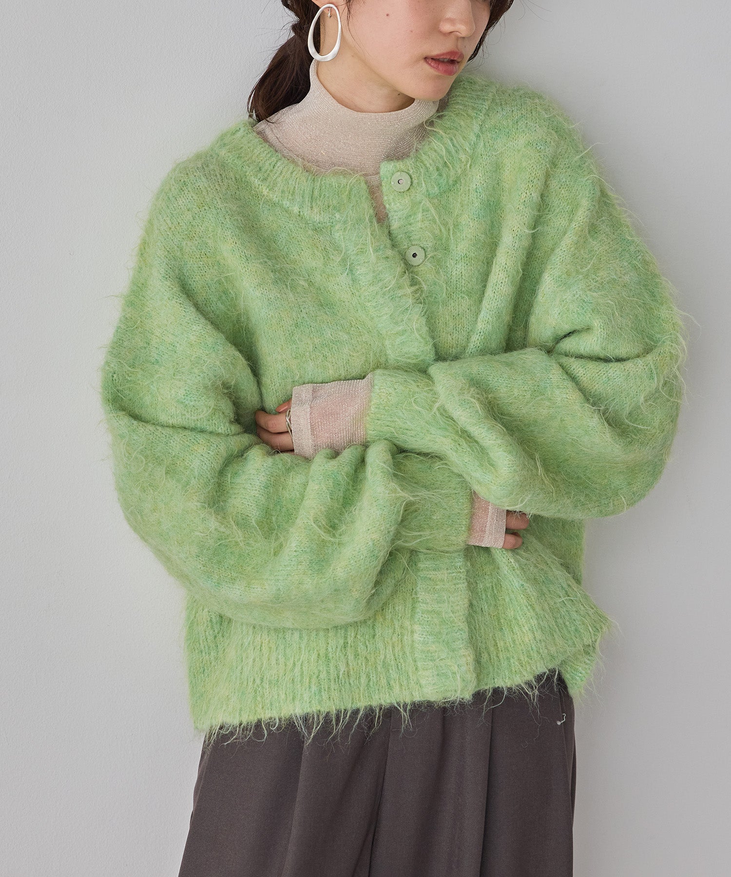 シャギー ミックスカラー起毛ニットカーディガン