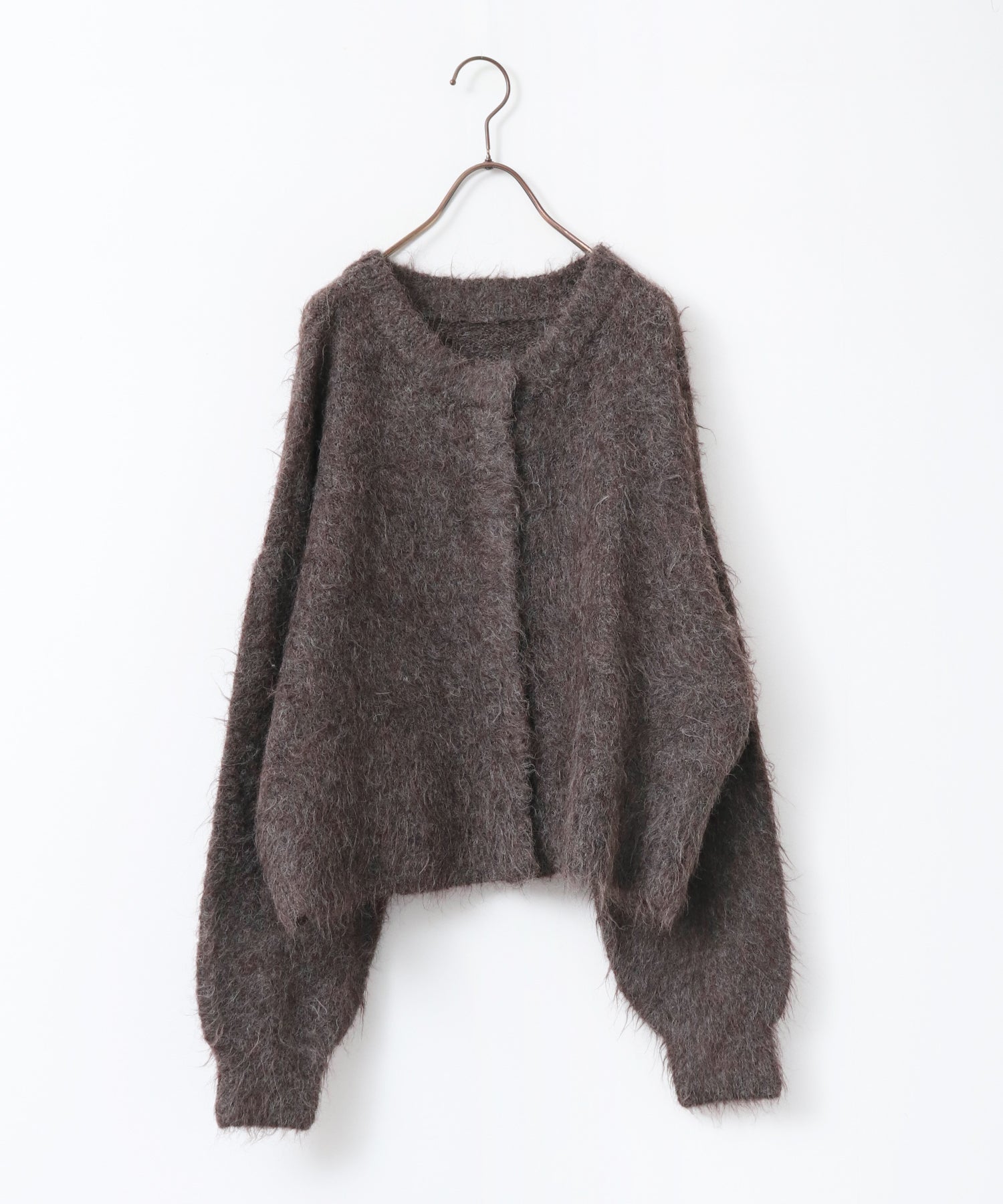 シャギー ミックスカラー起毛ニットカーディガン