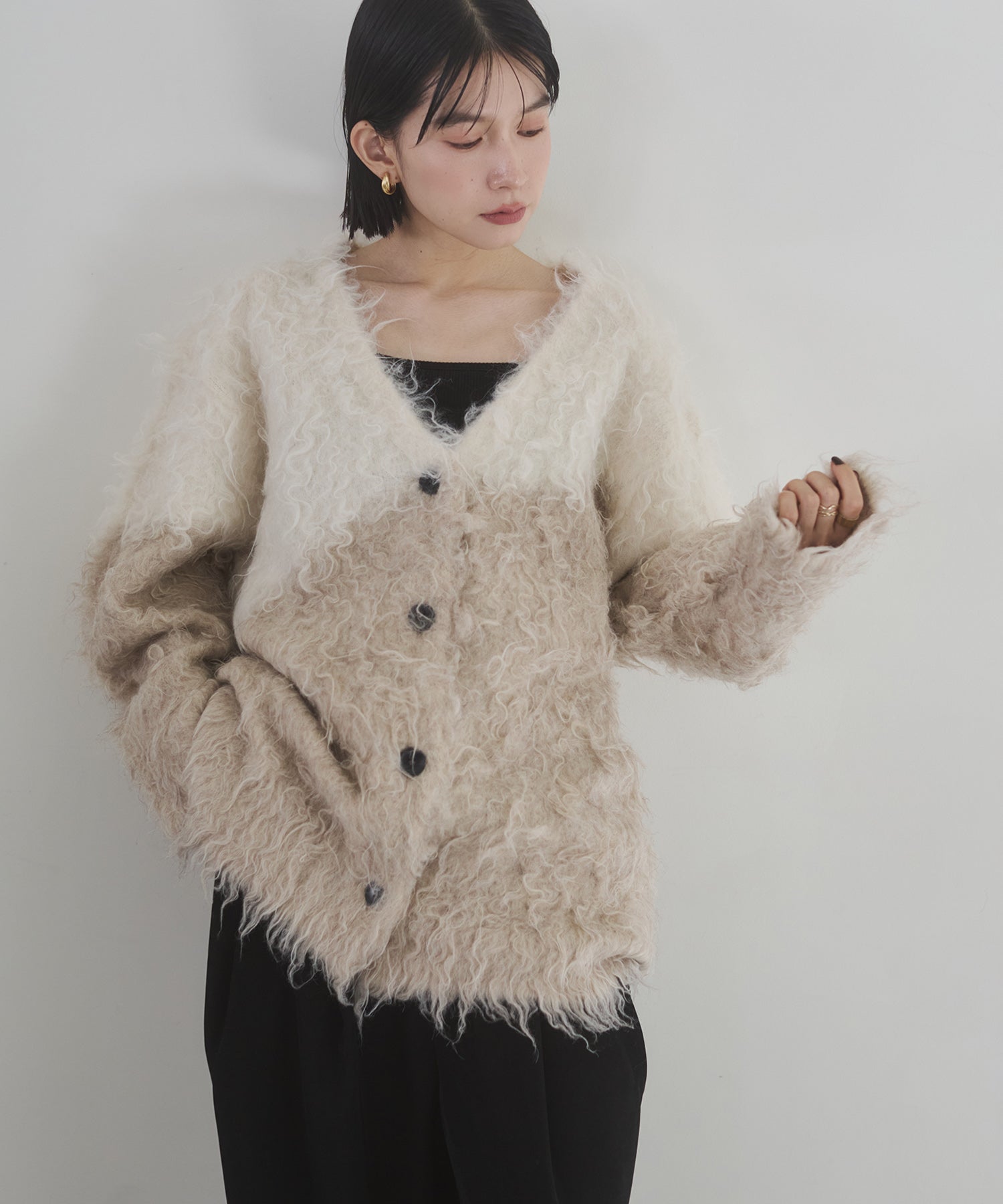 シャギー起毛 Vカーディガン