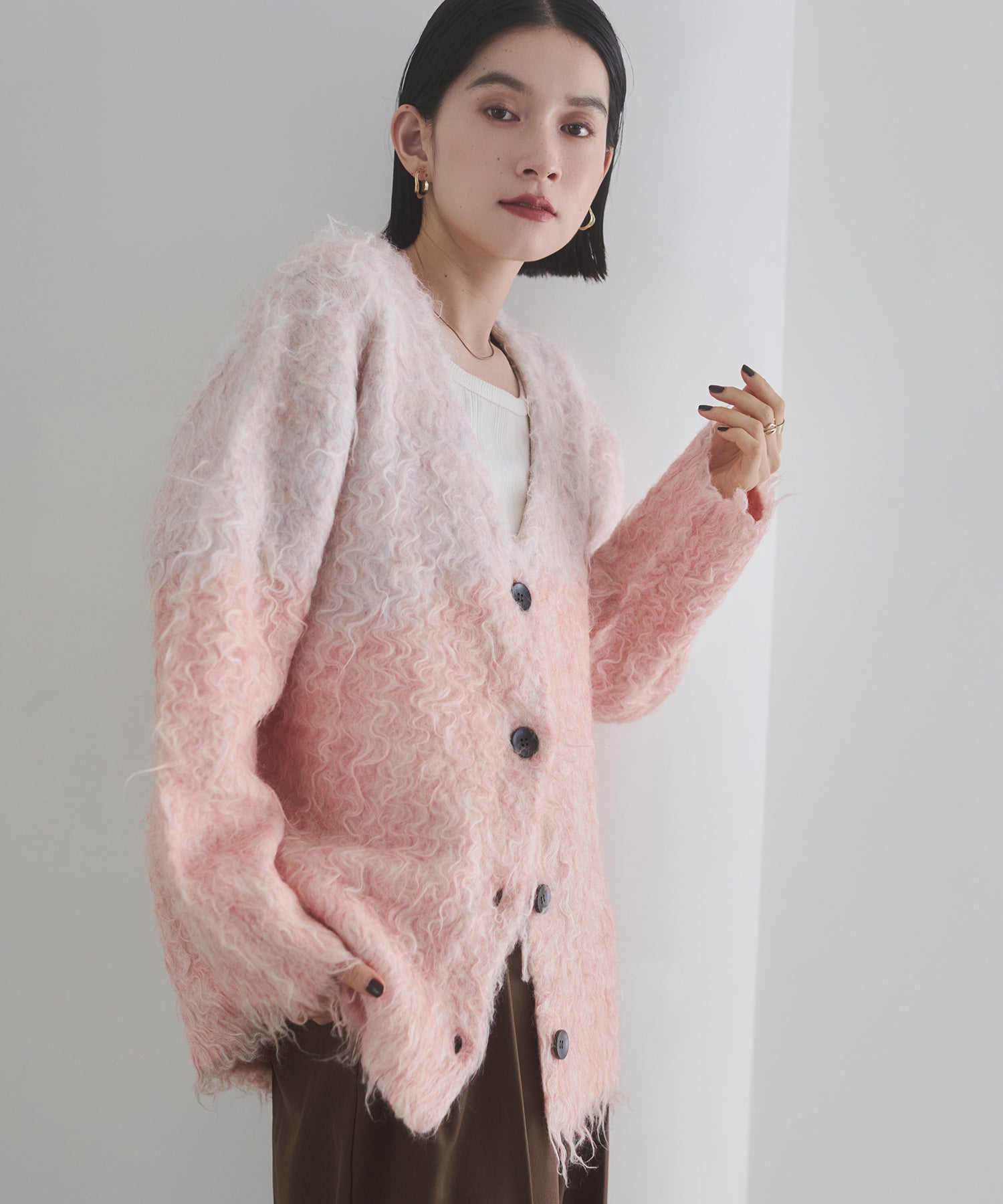 シャギー起毛 Vニットカーディガン