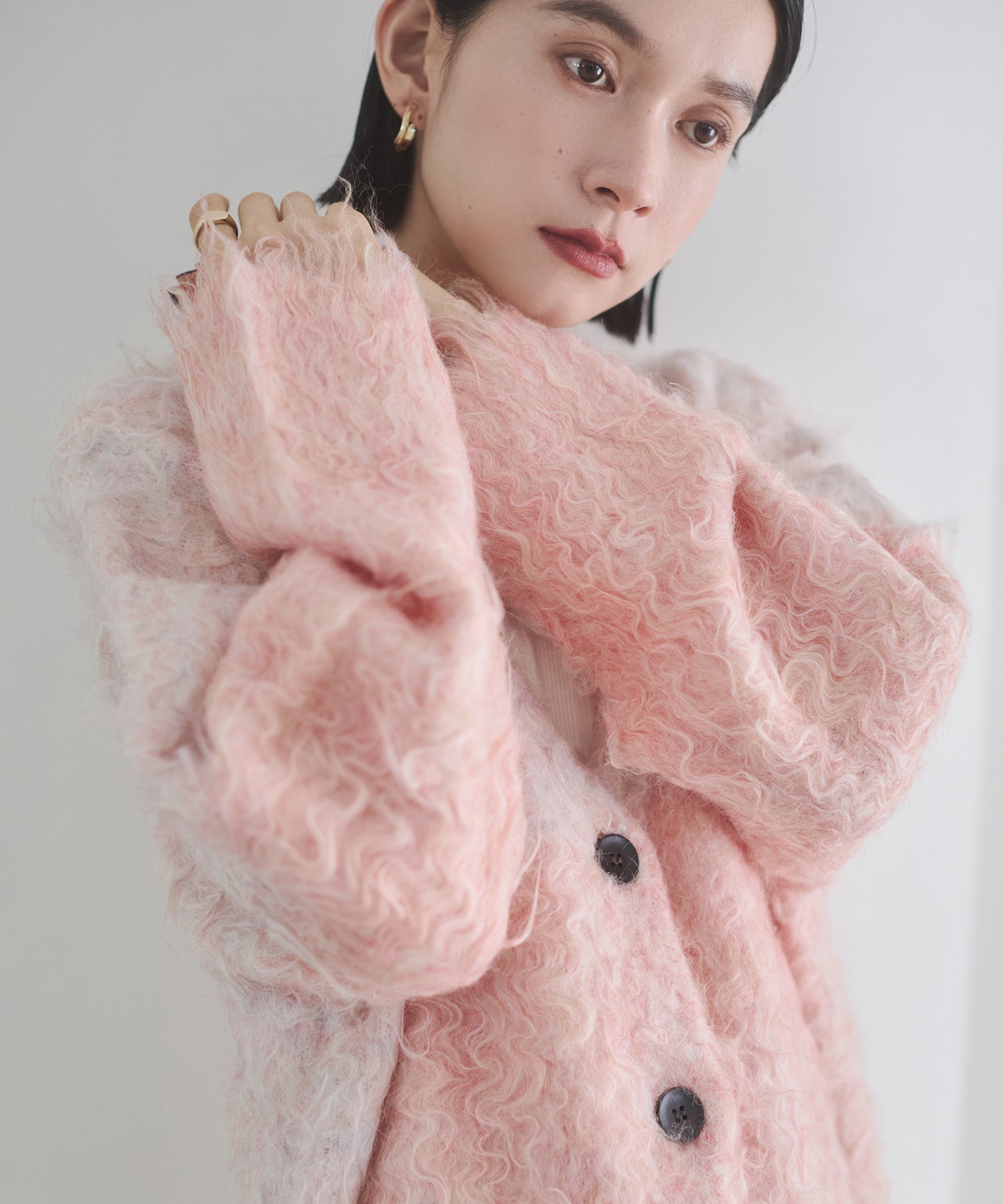 シャギー起毛 Vカーディガン