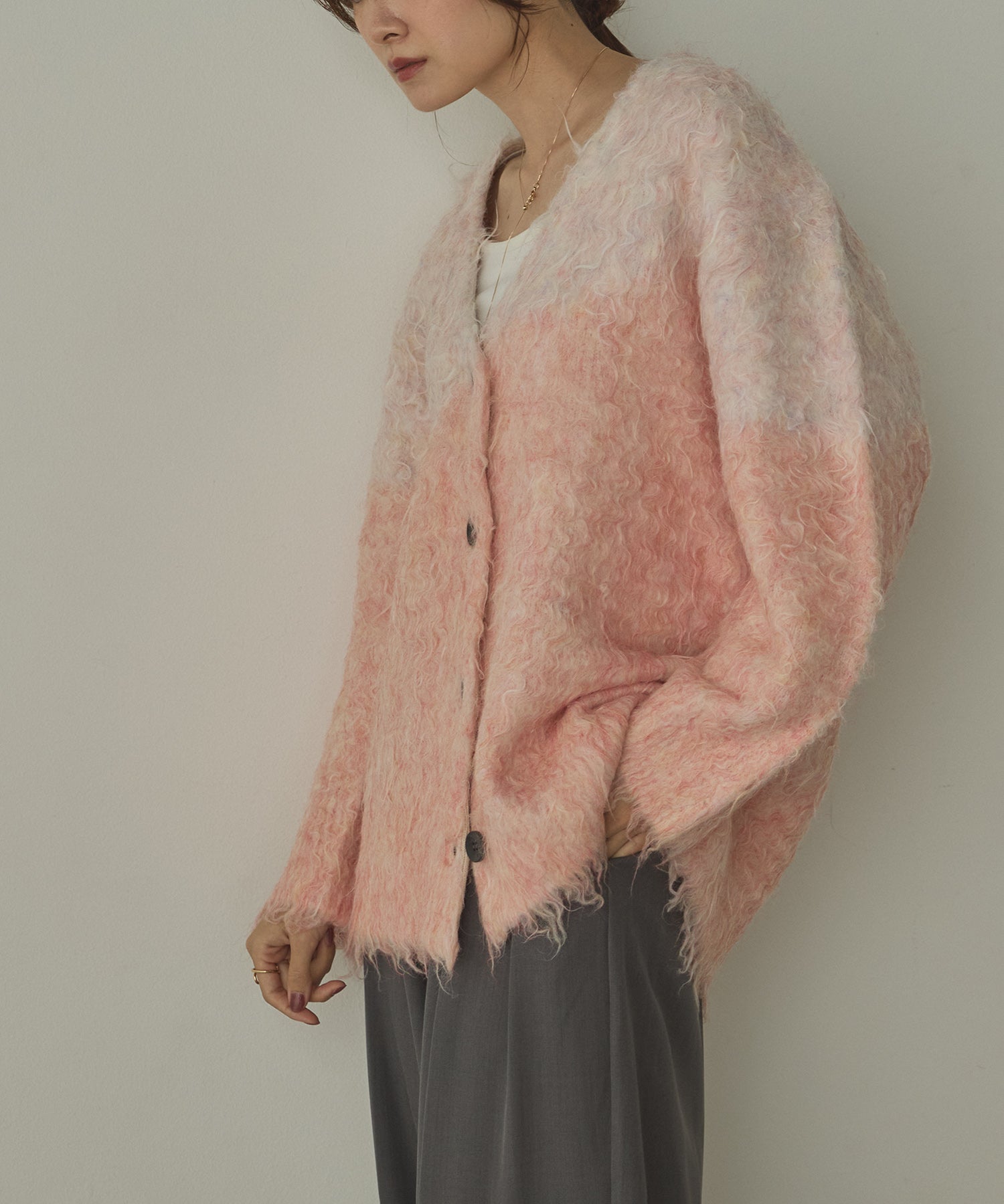 シャギー起毛 Vカーディガン