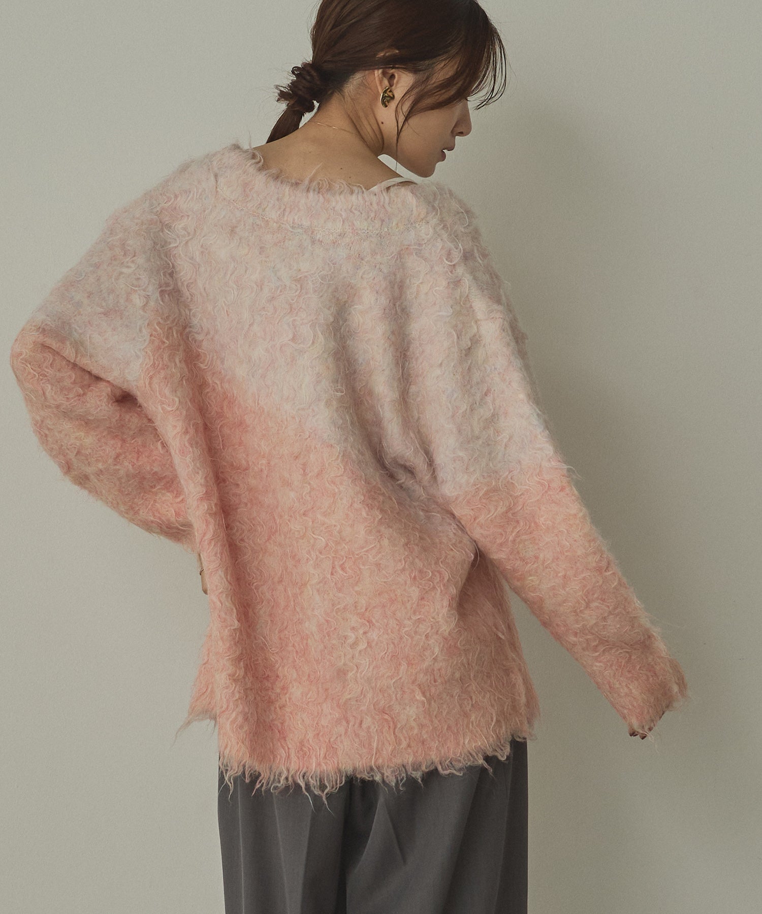 シャギー起毛 Vカーディガン