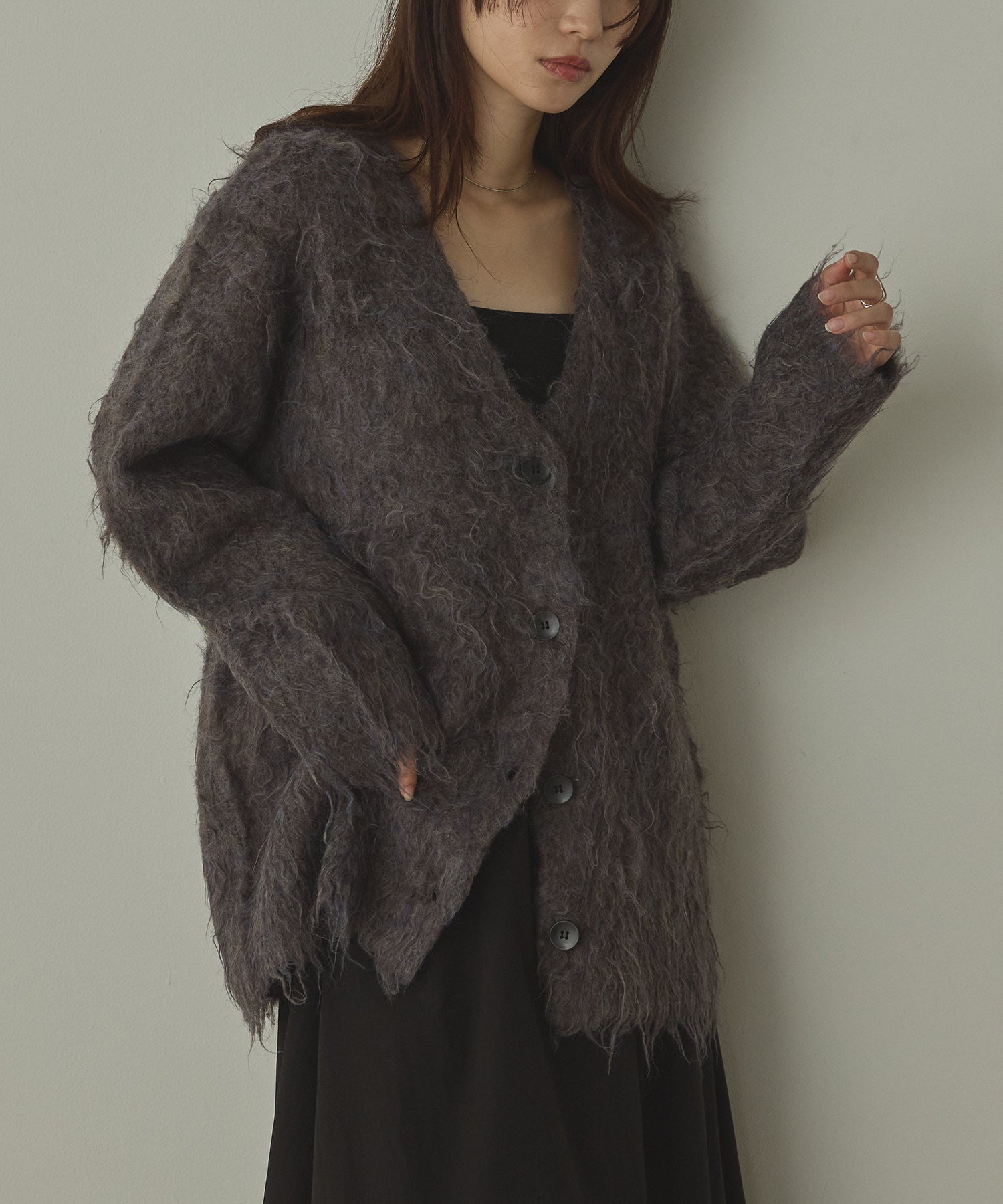 シャギー起毛 Vカーディガン