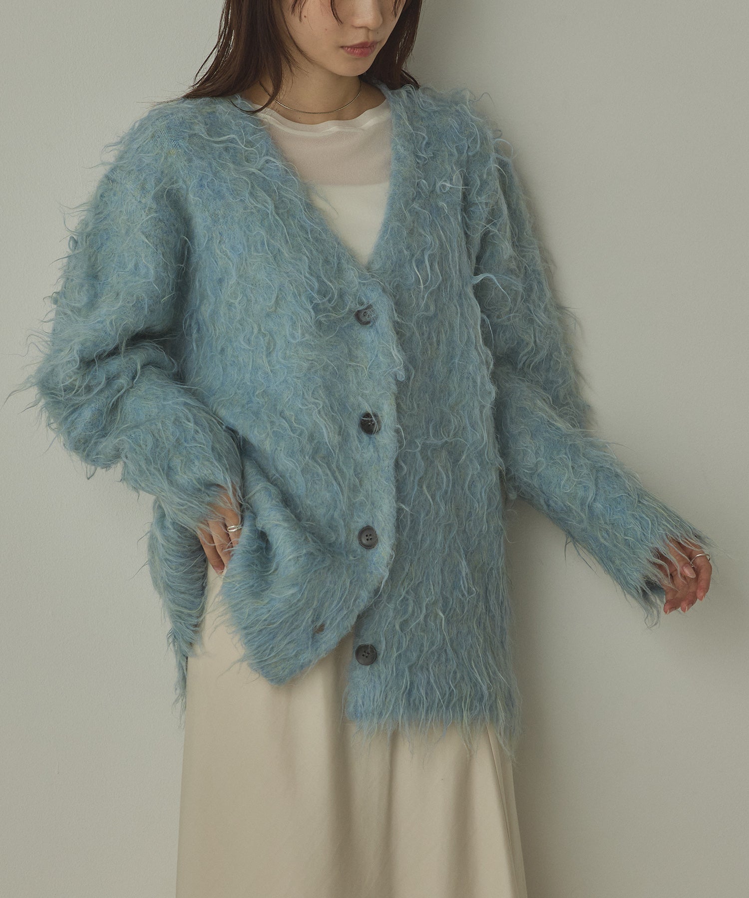 シャギー起毛 Vカーディガン