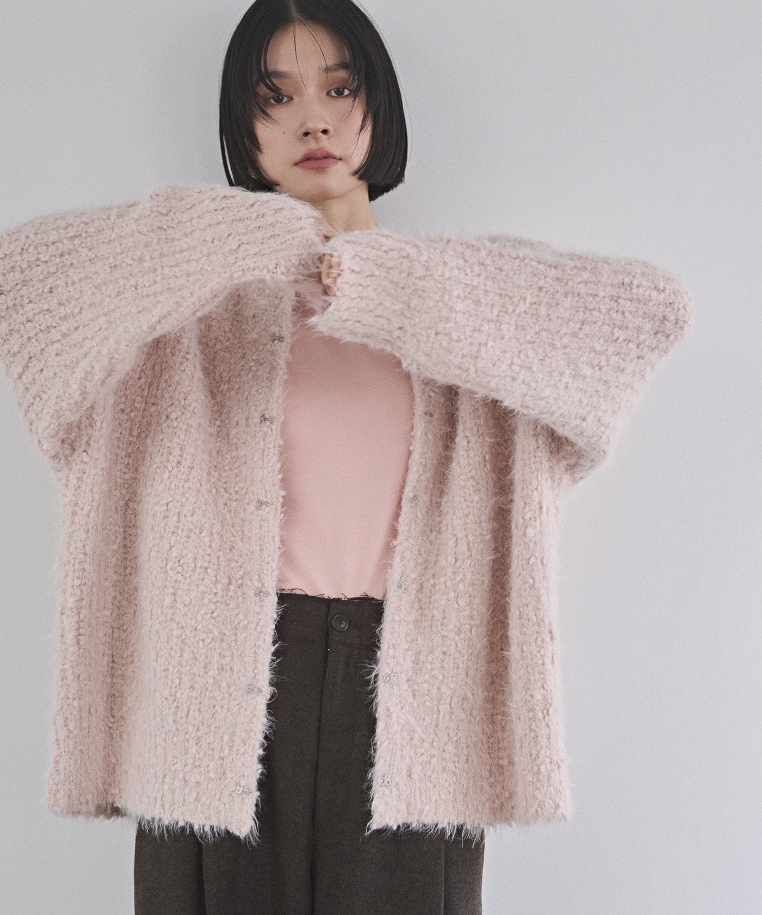 シャギー ニットカーディガン