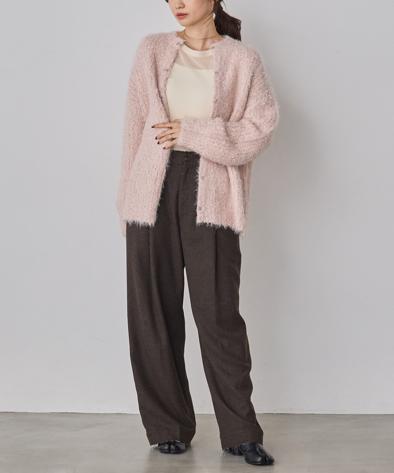 シャギー ニットカーディガン