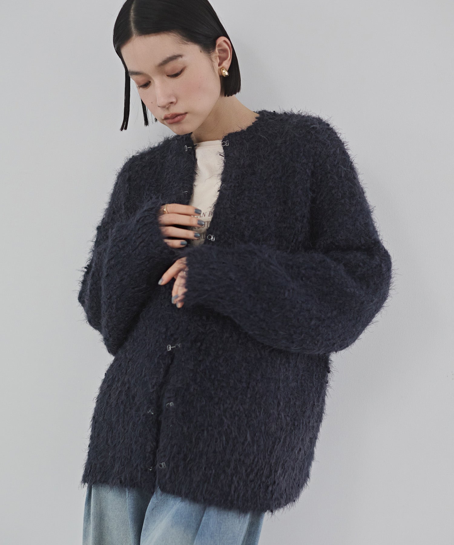 シャギー ニットカーディガン