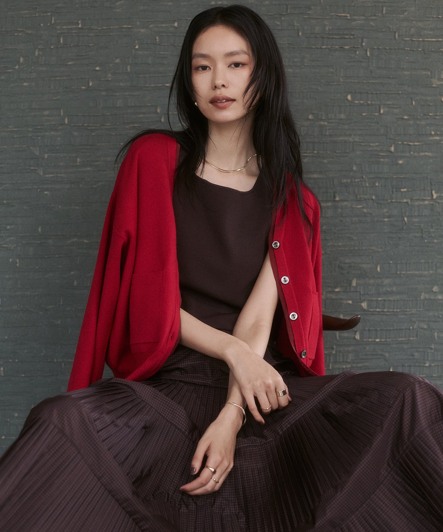 [ANTI-STATIC] YAWAMOCHI YARN V-NECK DOCKING CARDIGAN
