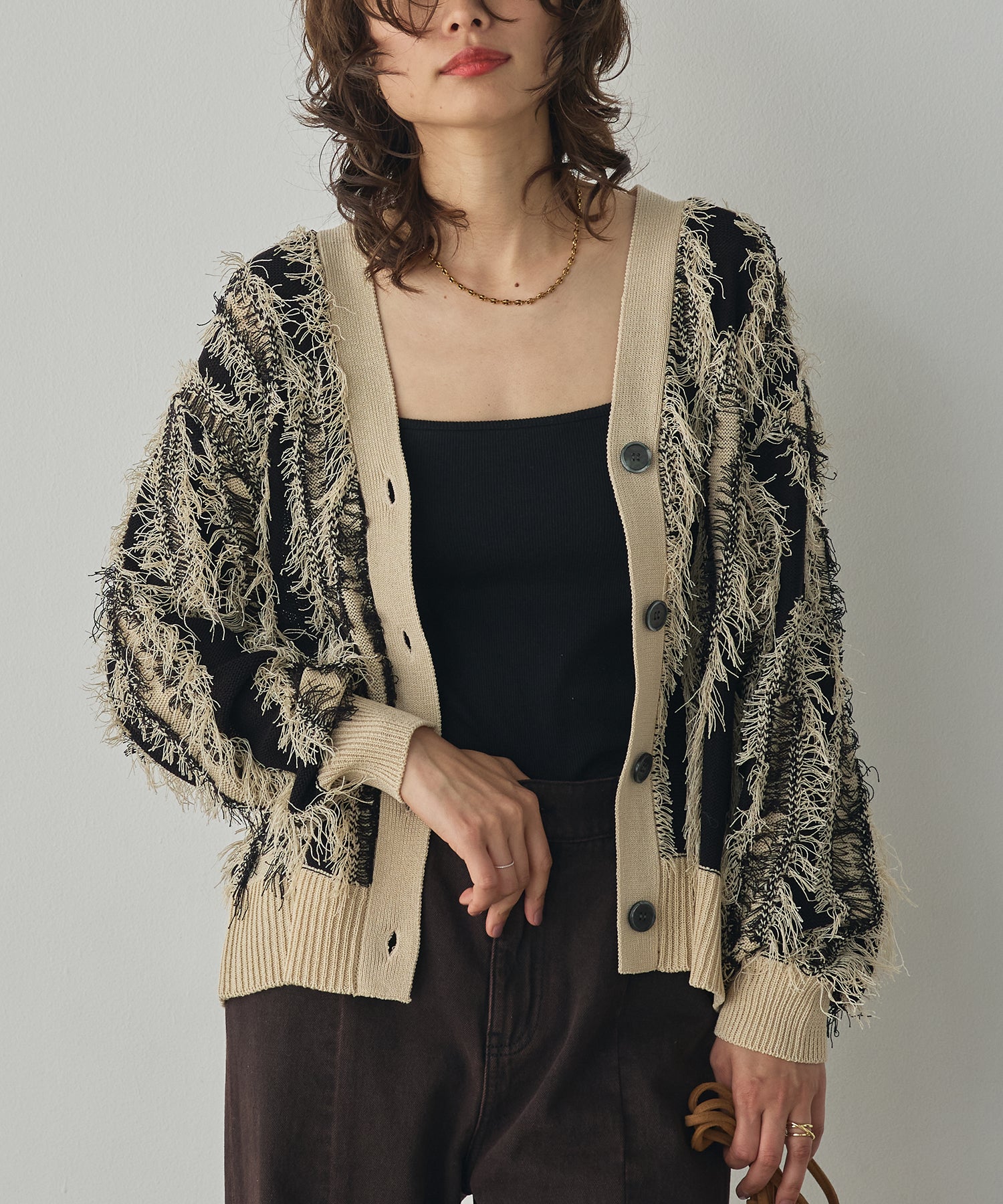 [PRE-ORDER]FRINGE-DESIGN KNIT CARDIGAN