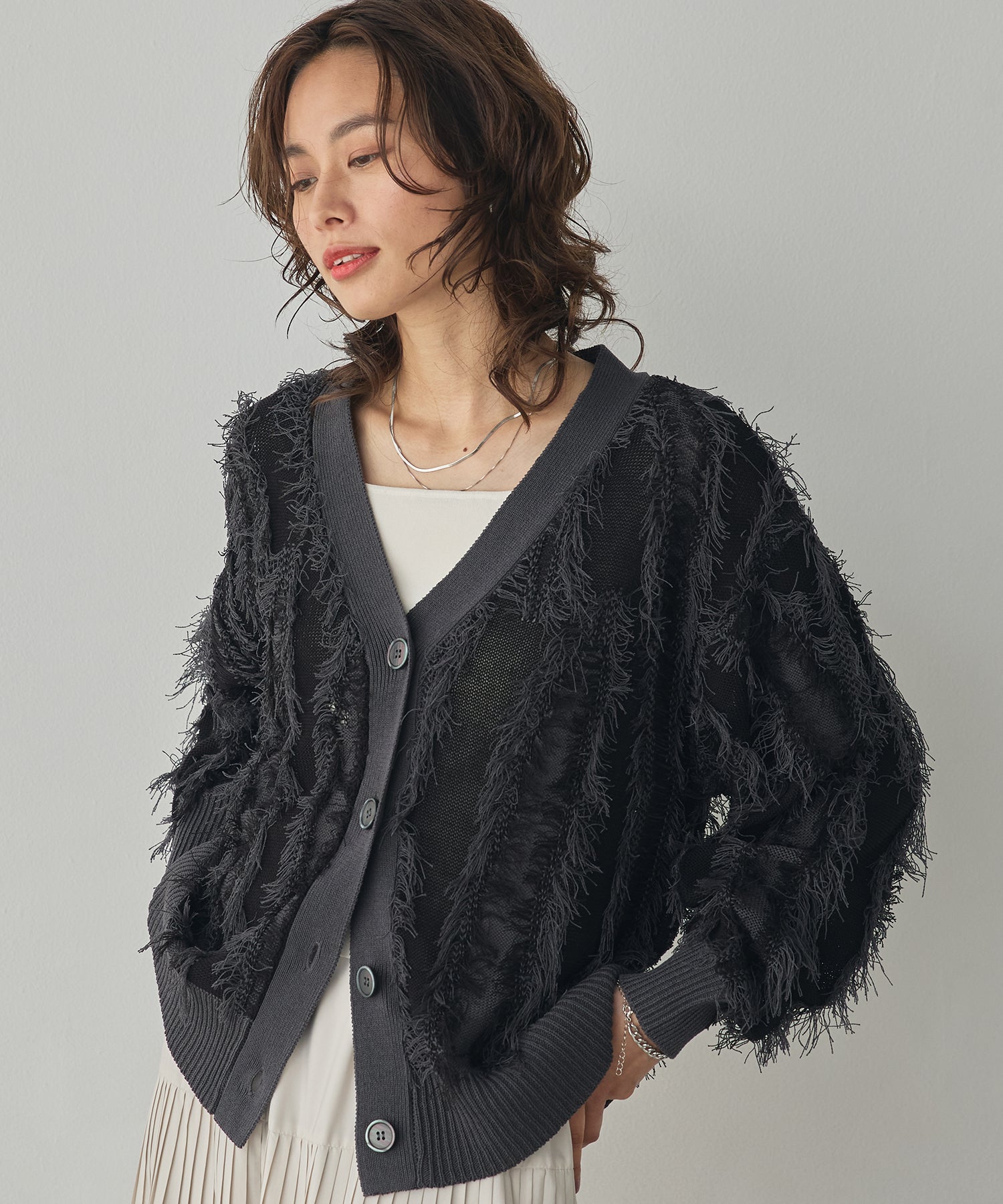 [PRE-ORDER]FRINGE-DESIGN KNIT CARDIGAN