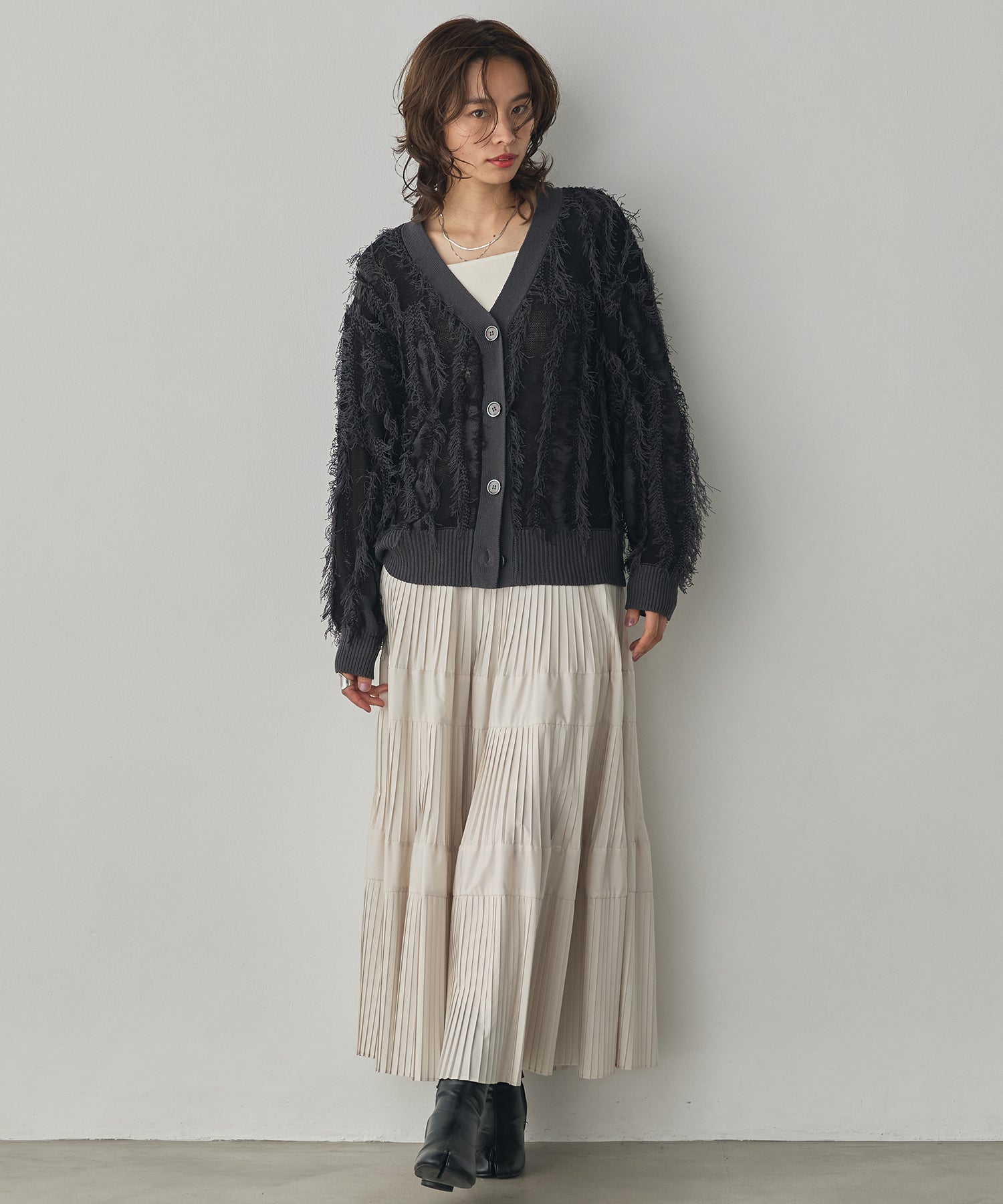 [PRE-ORDER]FRINGE-DESIGN KNIT CARDIGAN